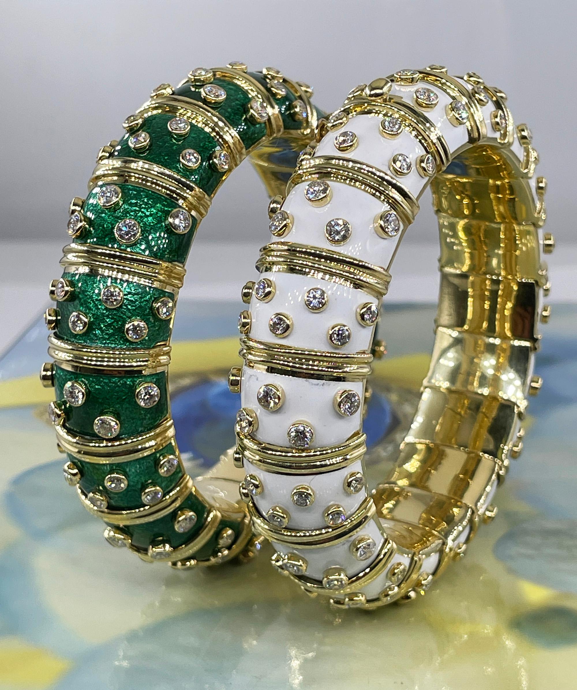 Tiffany & Co. Schlumberger Green Enamel Diamond Bangle Bracelet 18kt Gold France For Sale 9