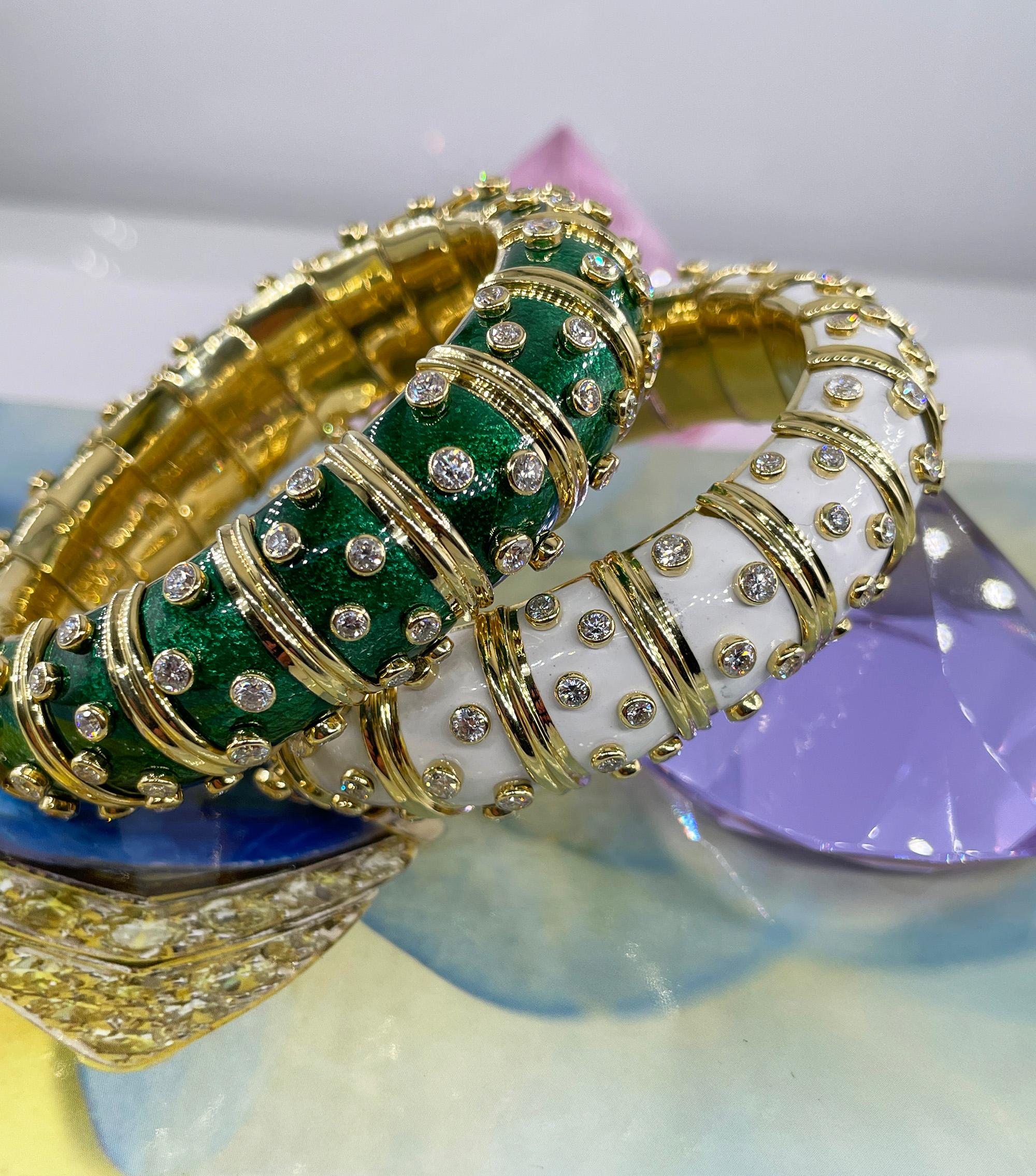 Tiffany & Co. Schlumberger Green Enamel Diamond Bangle Bracelet 18kt Gold France For Sale 10