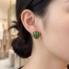Tiffany & Co. Schlumberger Green Enamel Shell Earrings 18K Yellow Gold