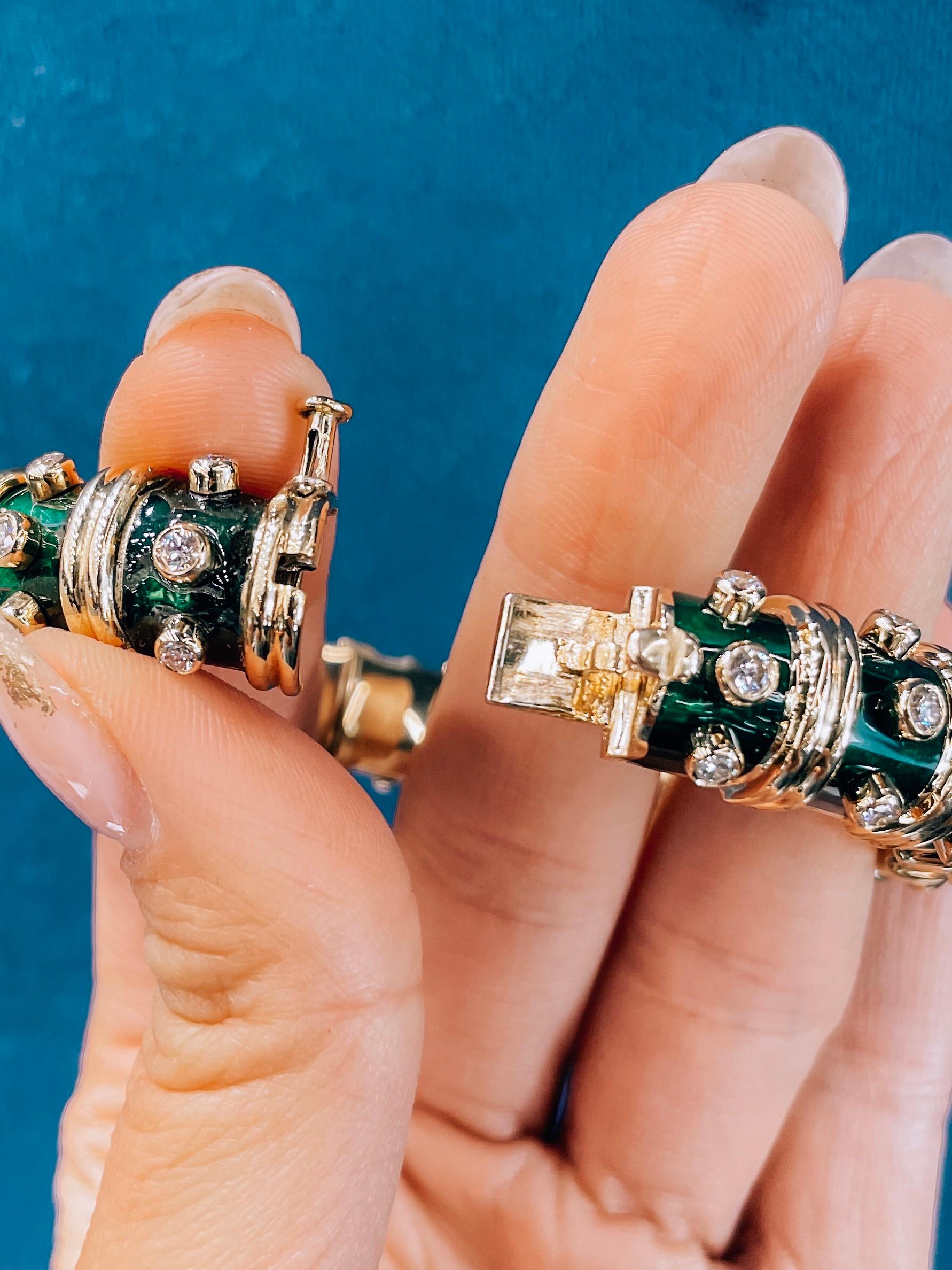 Brilliant Cut Tiffany & Co. Schlumberger Green Paillonne Enamel Diamond Bangle Bracelet