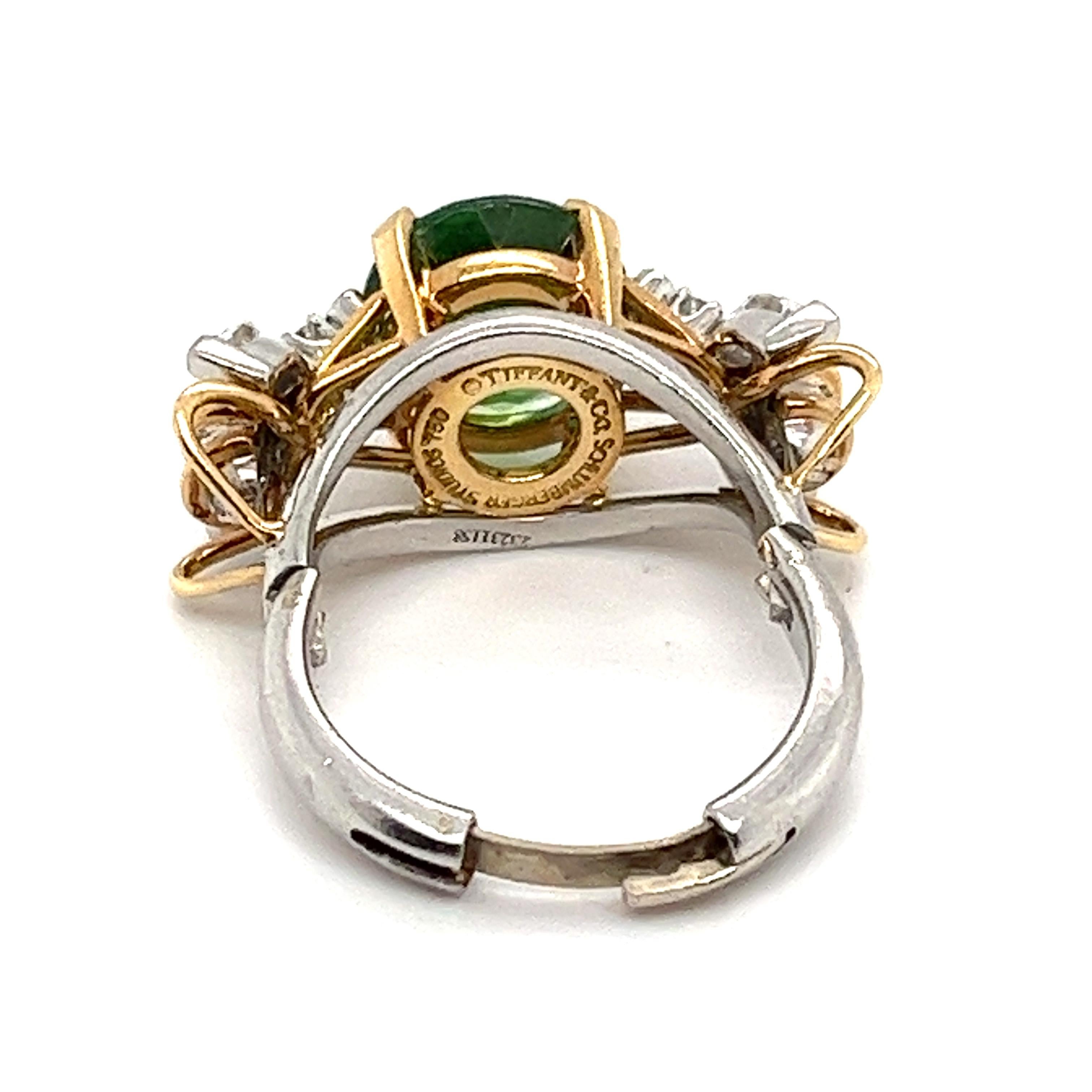 Contemporary Tiffany & Co. Schlumberger Green Tourmaline Diamond Gold Two Bees Ring