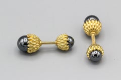Tiffany & Co. Schlumberger Hematite 18 Karat Gold Acorn Cufflinks