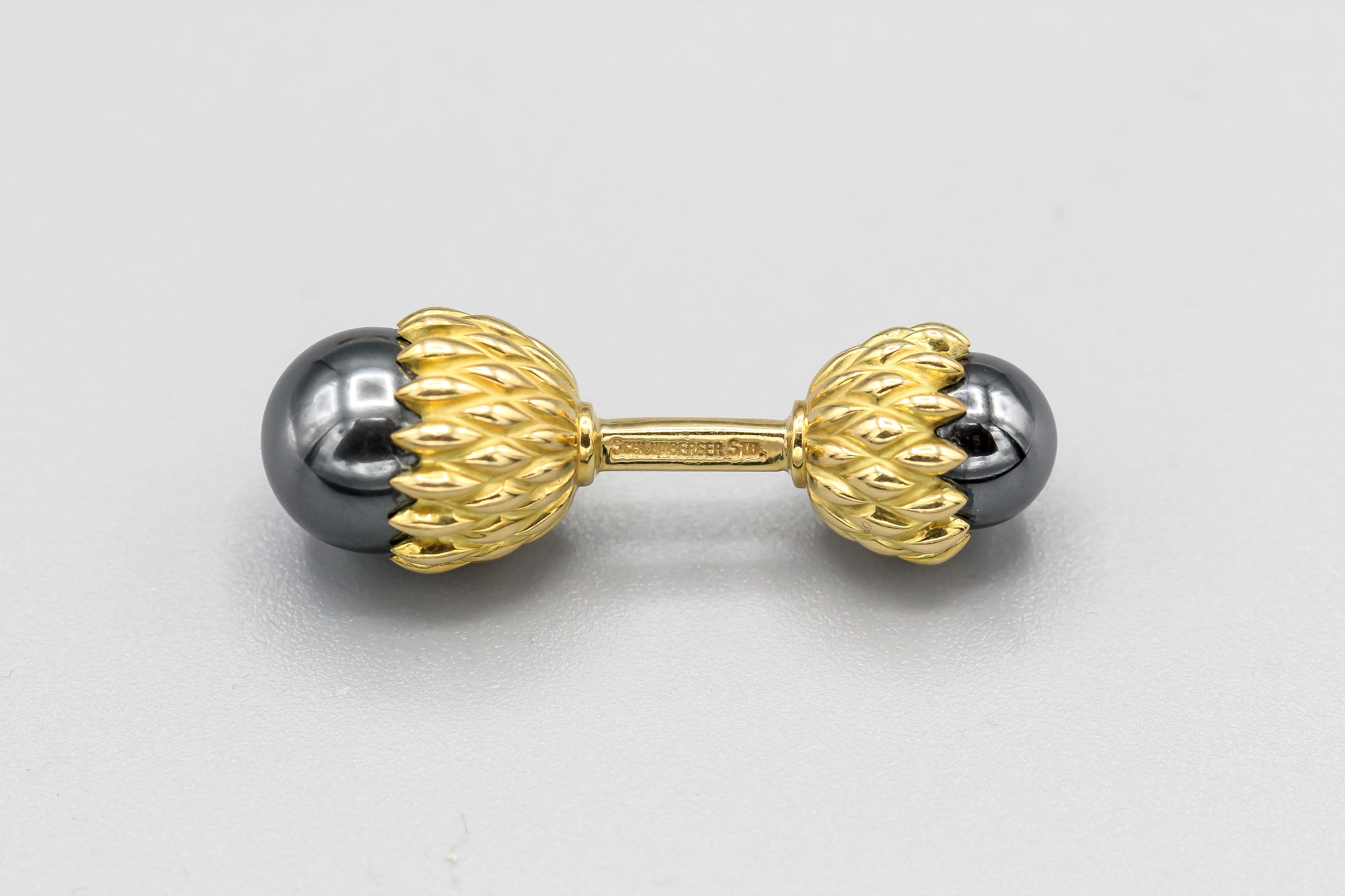 Bead Tiffany & Co. Schlumberger Hematite 18 Karat Gold Acorn Cufflinks