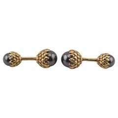 Tiffany & Co. Schlumberger Hematite 18K Yellow Gold Acorn Cufflinks Short