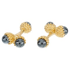 Tiffany & Co Schlumberger Hematite Yellow Gold Double Acorn Cufflinks