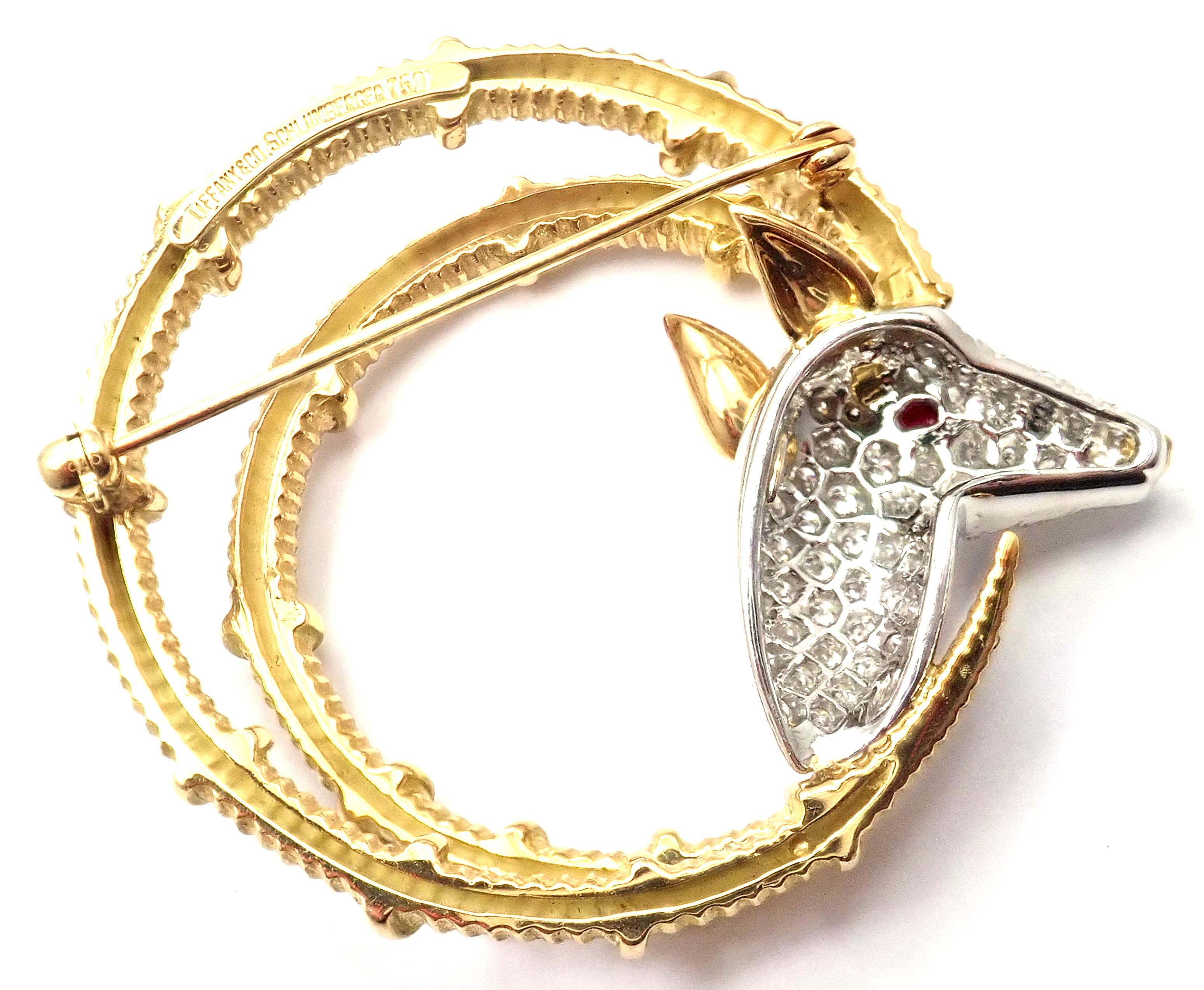 Tiffany & Co. Schlumberger Ibex Diamond Ruby Gold Platinum Brooch 2