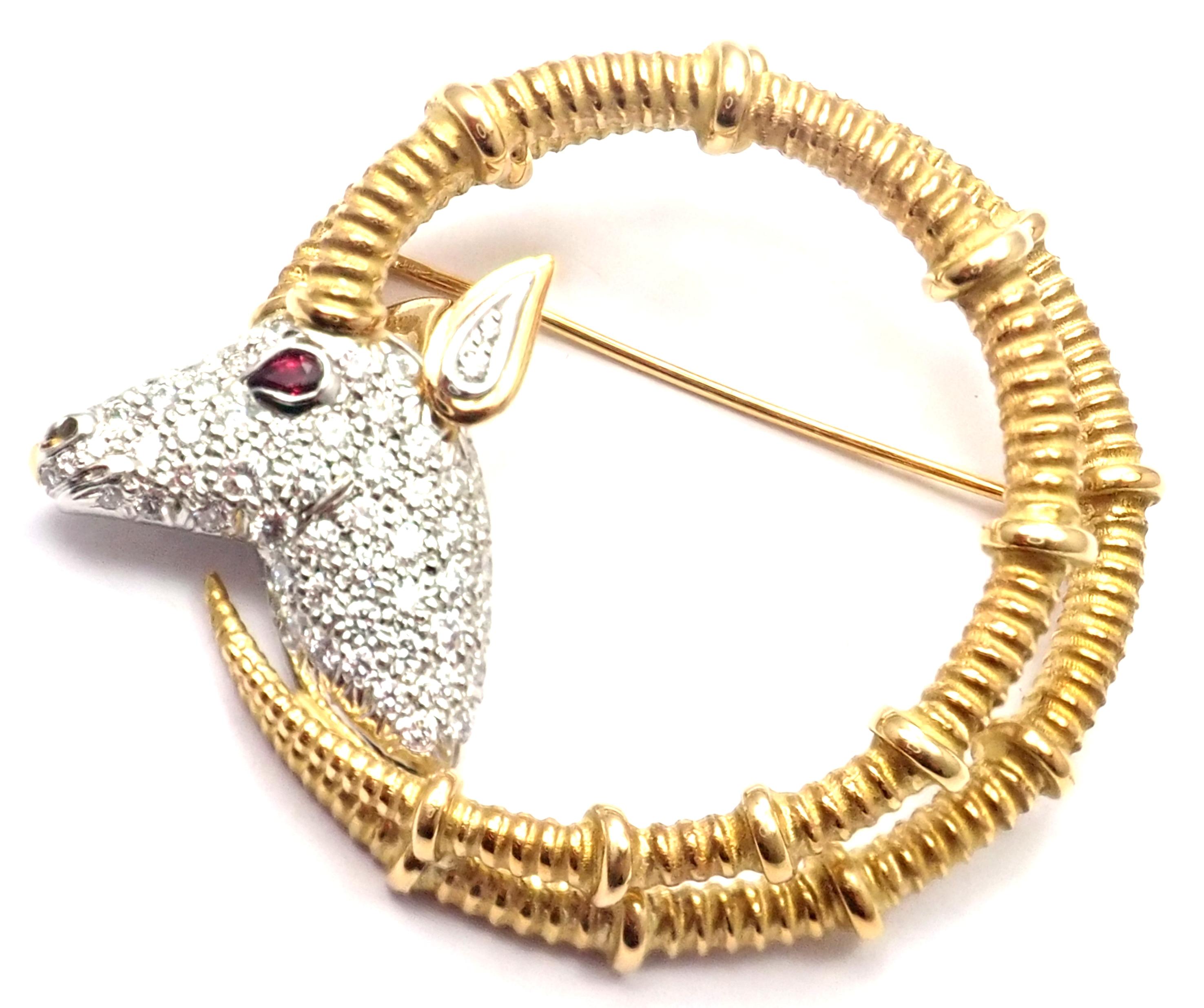Tiffany & Co. Schlumberger Ibex Diamond Ruby Gold Platinum Brooch 3