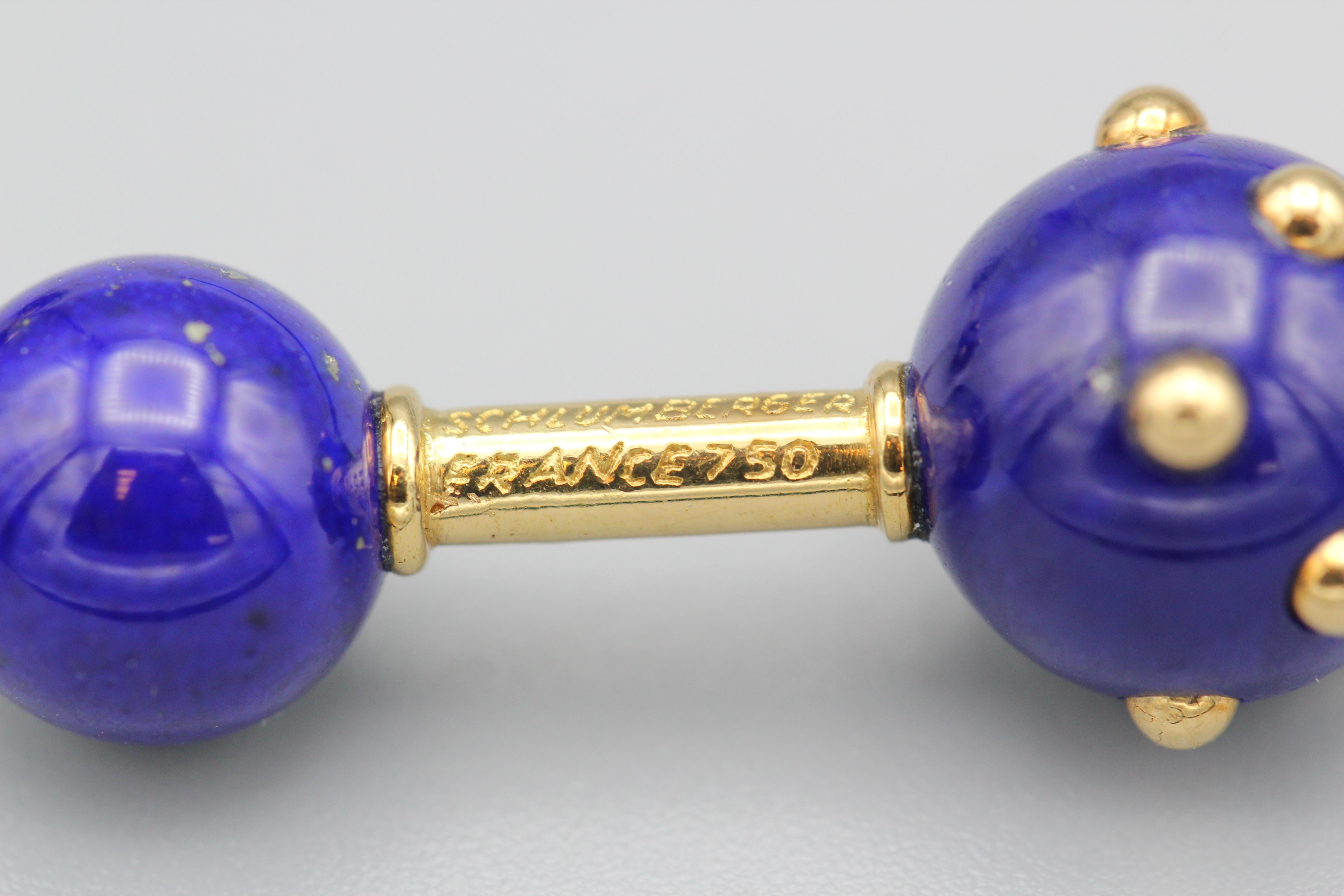 Men's Tiffany & Co. Schlumberger Lapis 18 Karat Gold Dumbbell Cufflinks