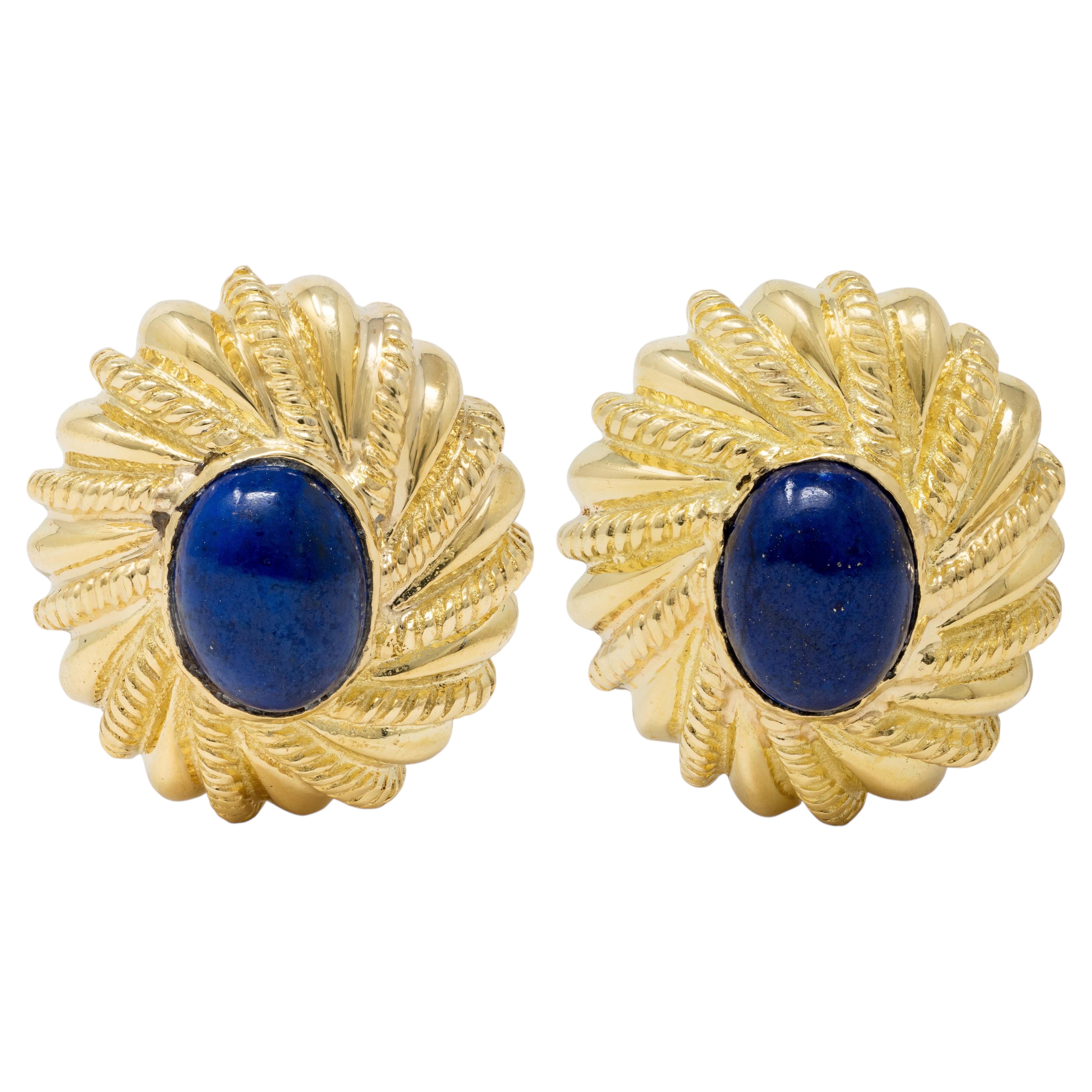 Tiffany & Co. Schlumberger Lapis Lazuli 18K Gold Vintage Twisted Rope Earrings
