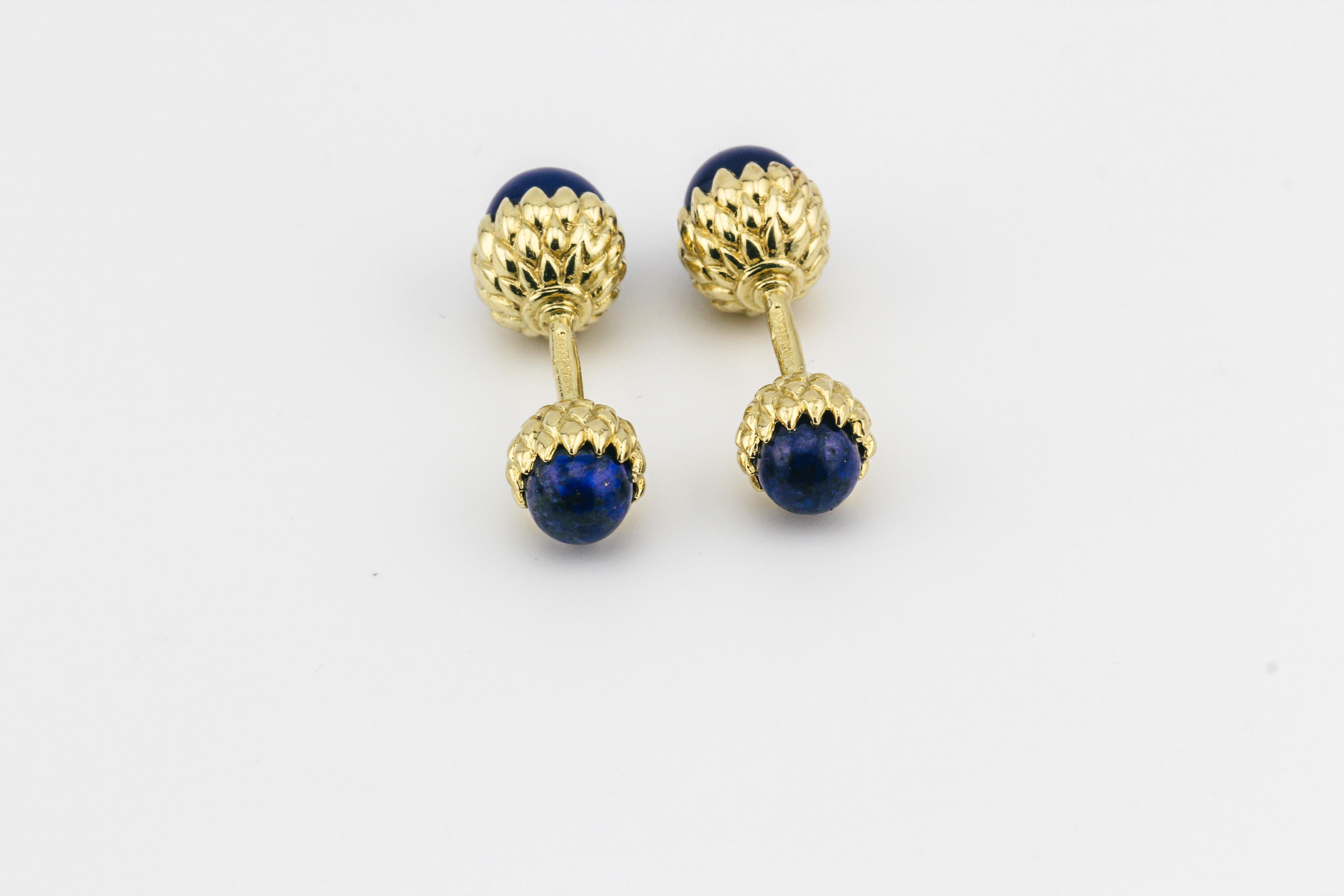 Cabochon Tiffany & Co. Schlumberger Lapis Lazuli 18K Yellow Gold Acorn Cufflinks
