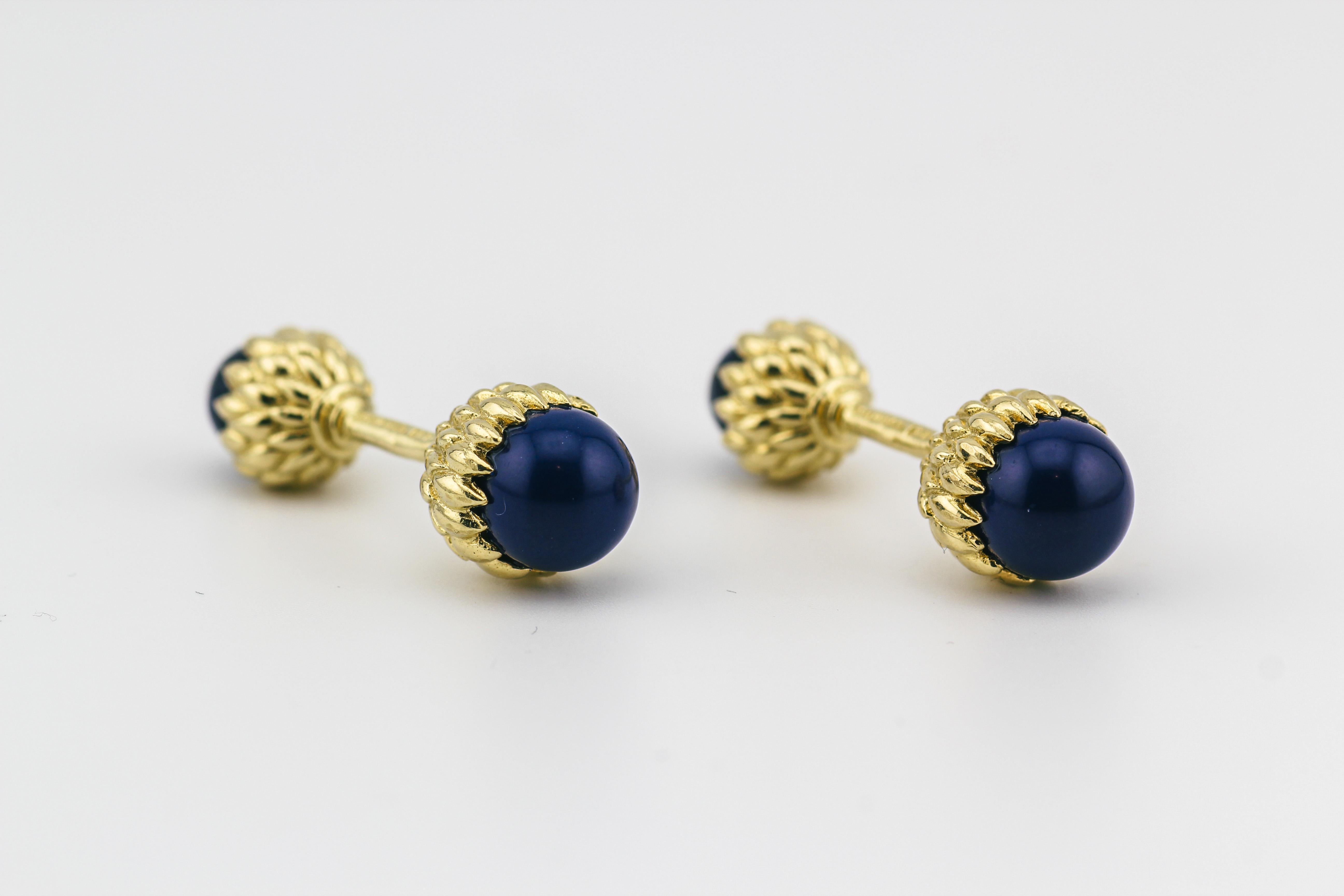 Tiffany & Co. Schlumberger Lapis Lazuli 18K Yellow Gold Acorn Cufflinks In Good Condition In Bellmore, NY
