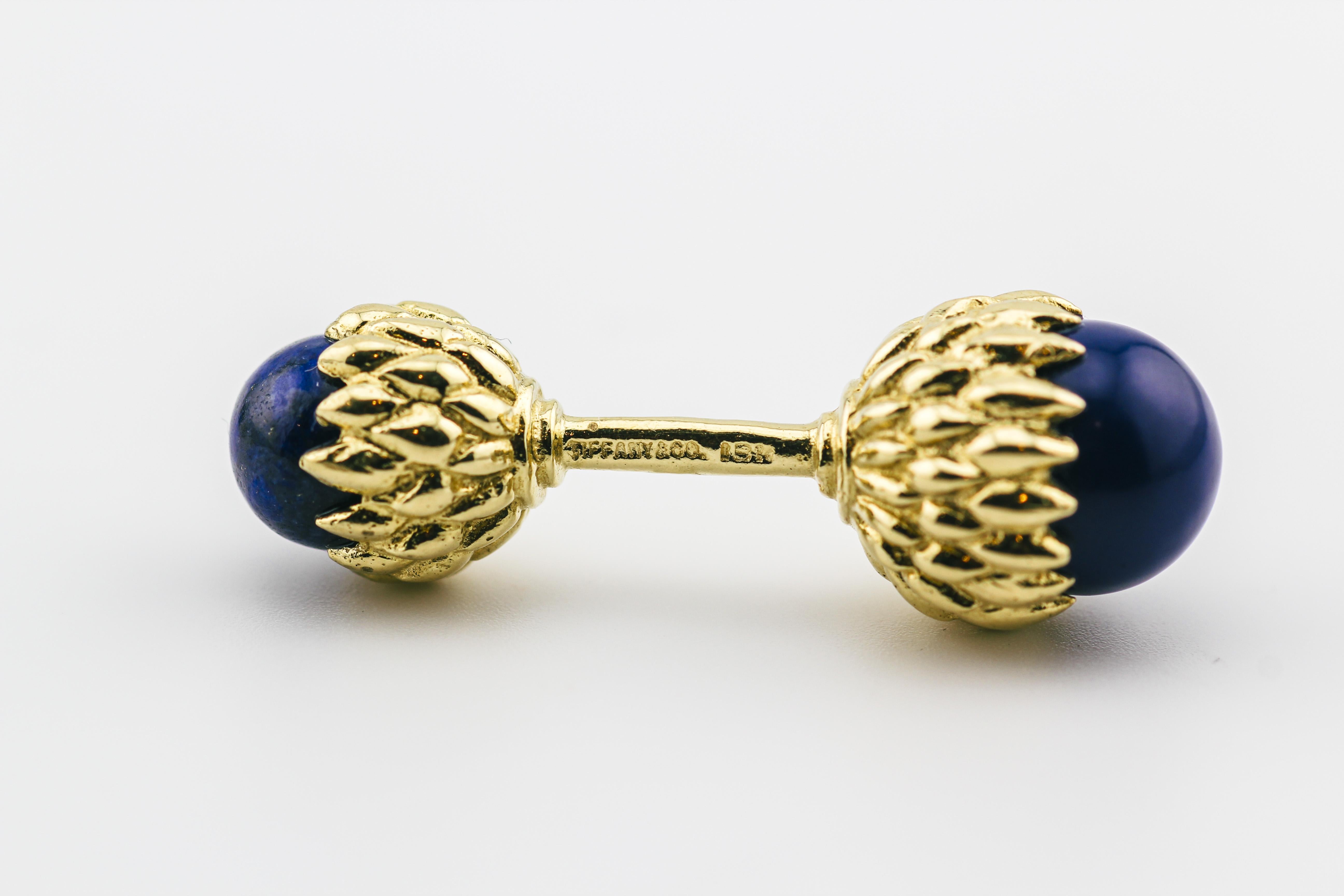 Tiffany & Co. Schlumberger Lapis Lazuli 18K Yellow Gold Acorn Cufflinks 2
