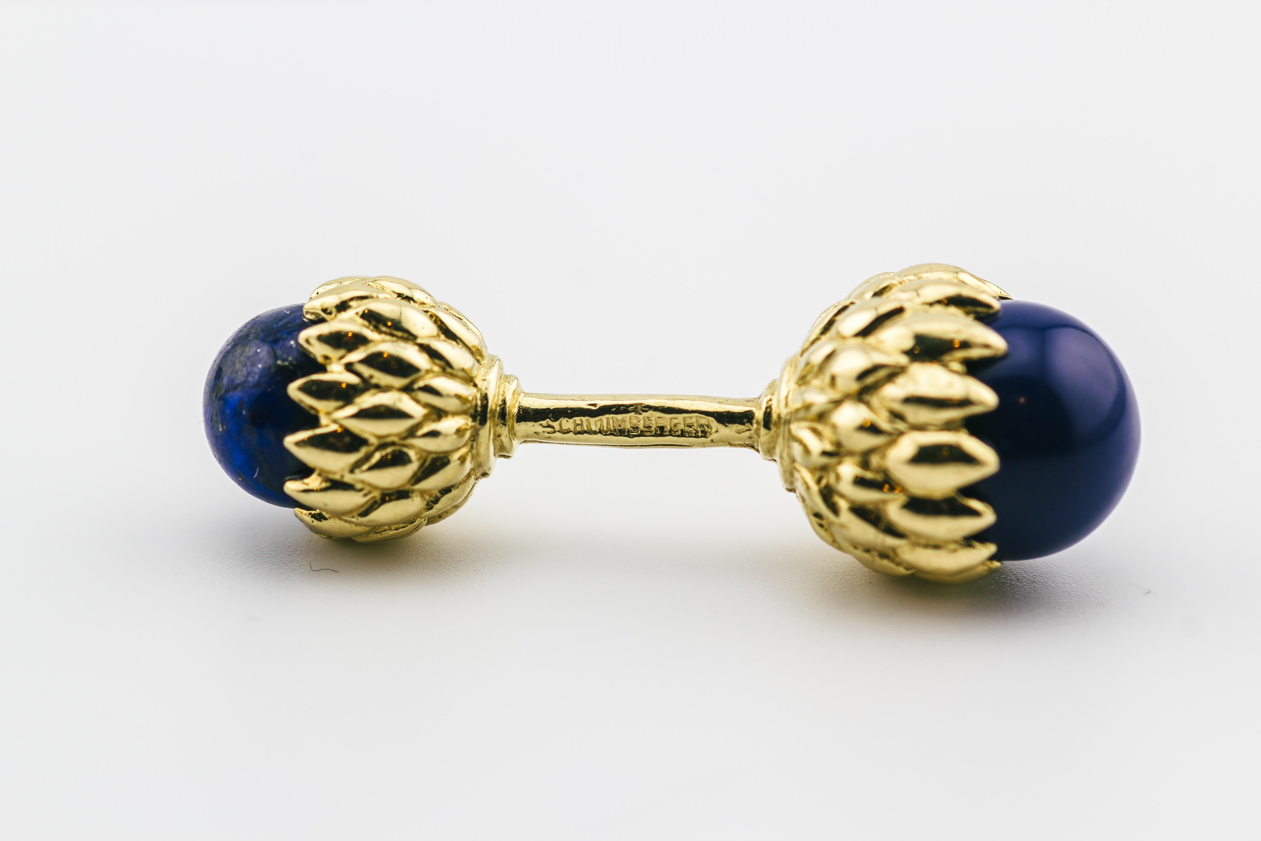 Tiffany & Co. Schlumberger Lapis Lazuli 18K Yellow Gold Acorn Cufflinks 3