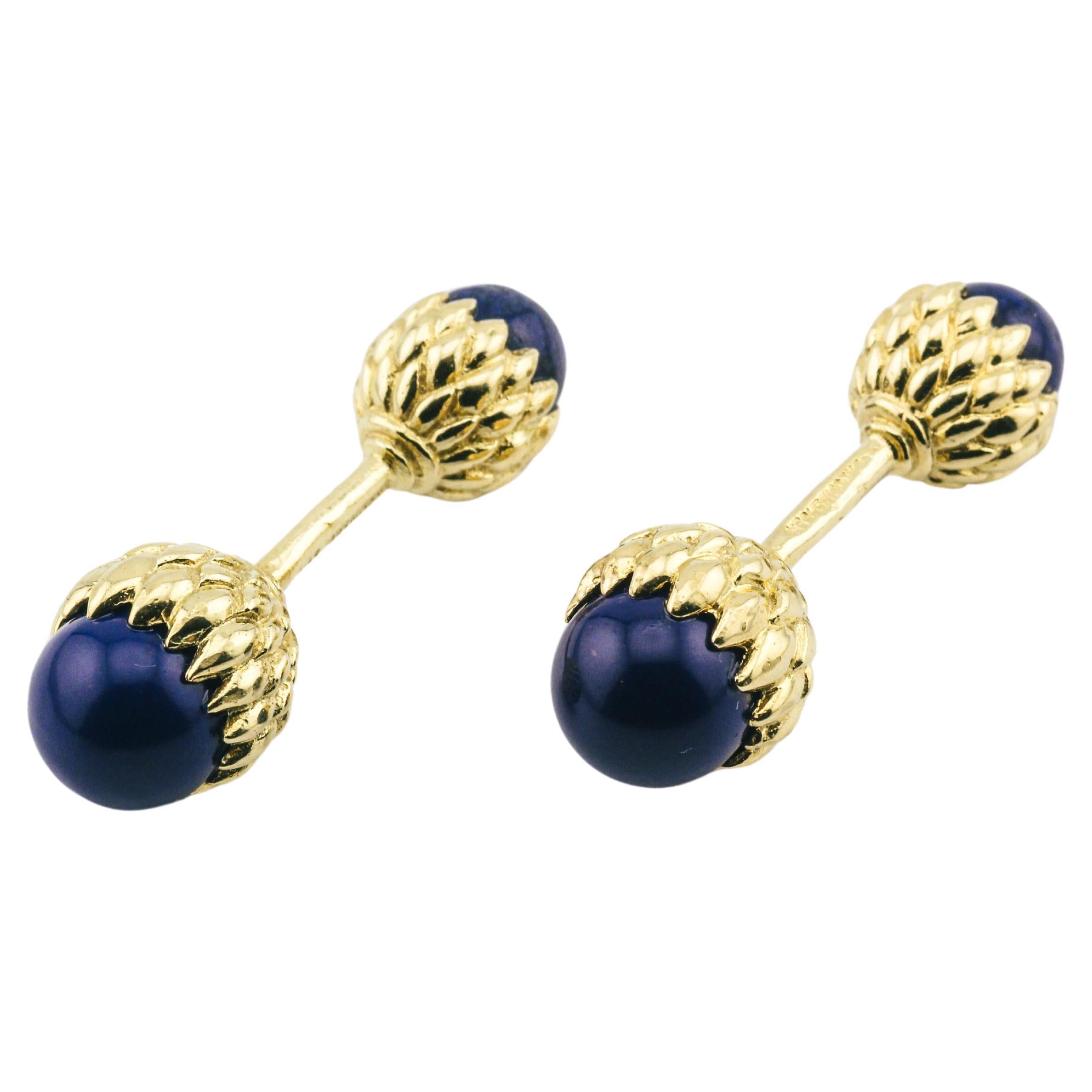 Tiffany & Co. Schlumberger Lapis Lazuli 18K Yellow Gold Acorn Cufflinks