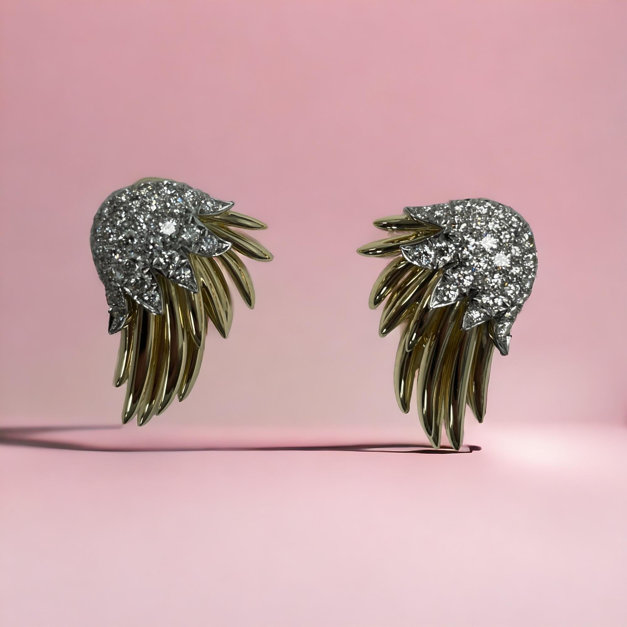Orecchini a clip Tiffany Schlumberger Fire
 Brillanti e insoliti orecchini con diamanti incastonati in platino e oro giallo 18 carati della collezione 