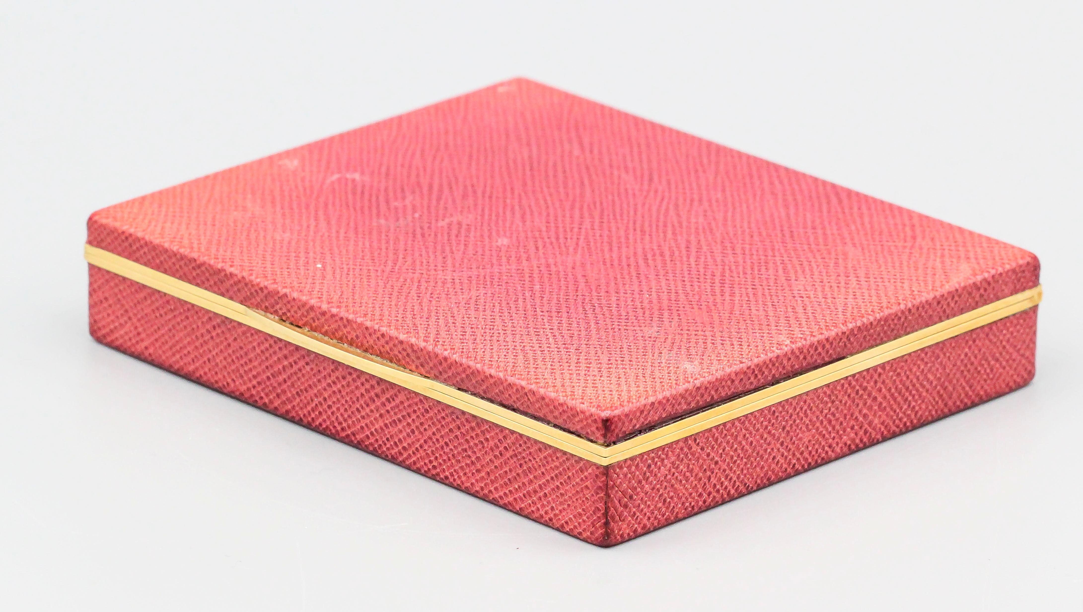 Fine and rare red leather bound 18K yellow gold box by Tiffany & Co. Schlumberger, circa 1970-80s. Measures 3 5/8