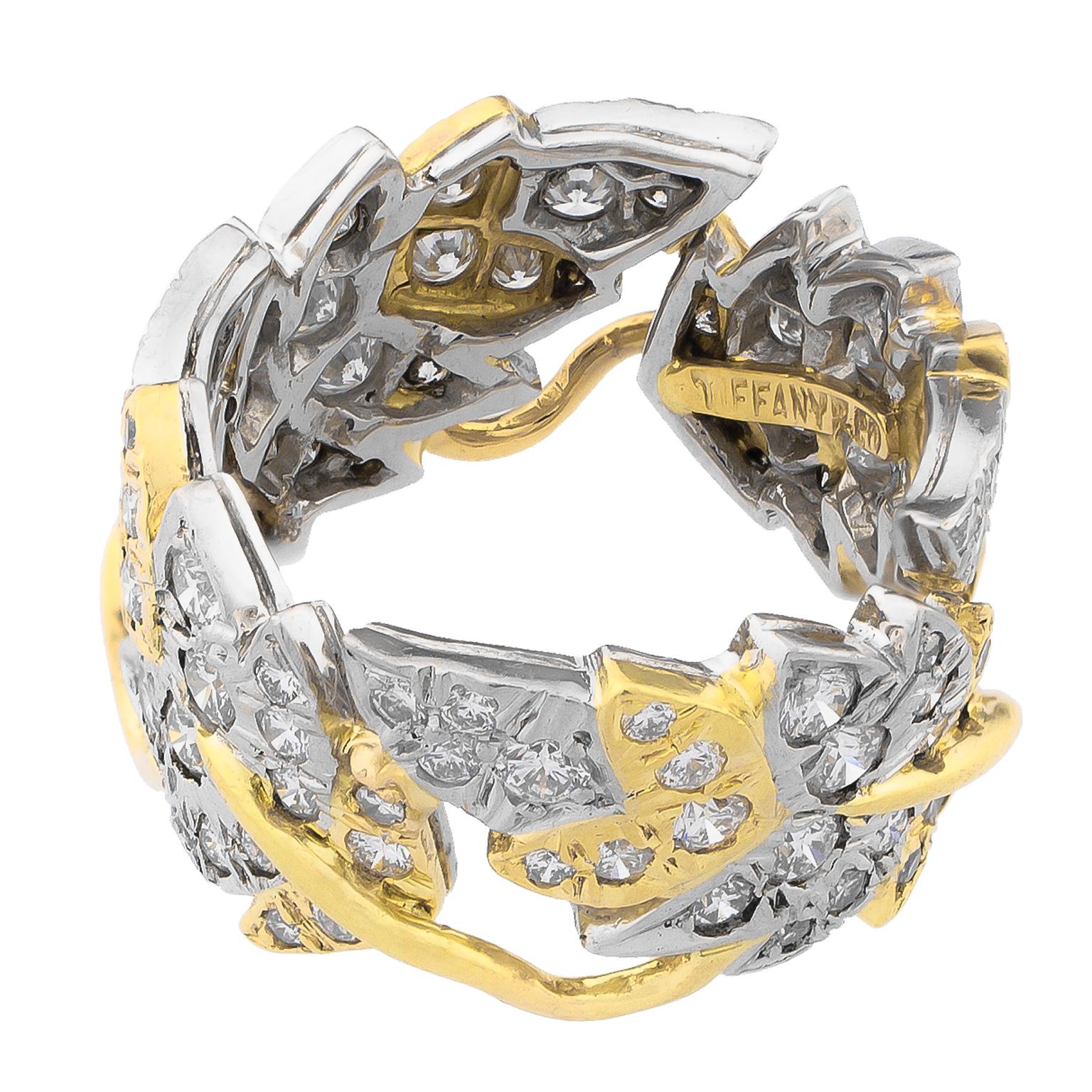 Women's Tiffany & Co. Schlumberger Leaves Platinum 18 Karat Gold Band Ring For Sale