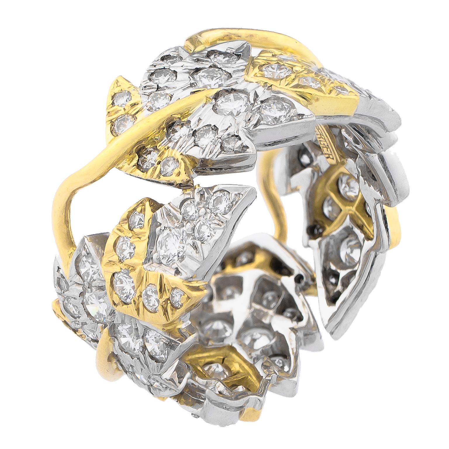 Tiffany & Co. Schlumberger Leaves Platinum 18 Karat Gold Band Ring For Sale