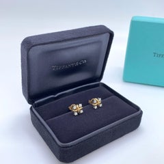 Tiffany & Co Schlumberger Lynn 18K Gold Platinum Diamond Stud Earrings