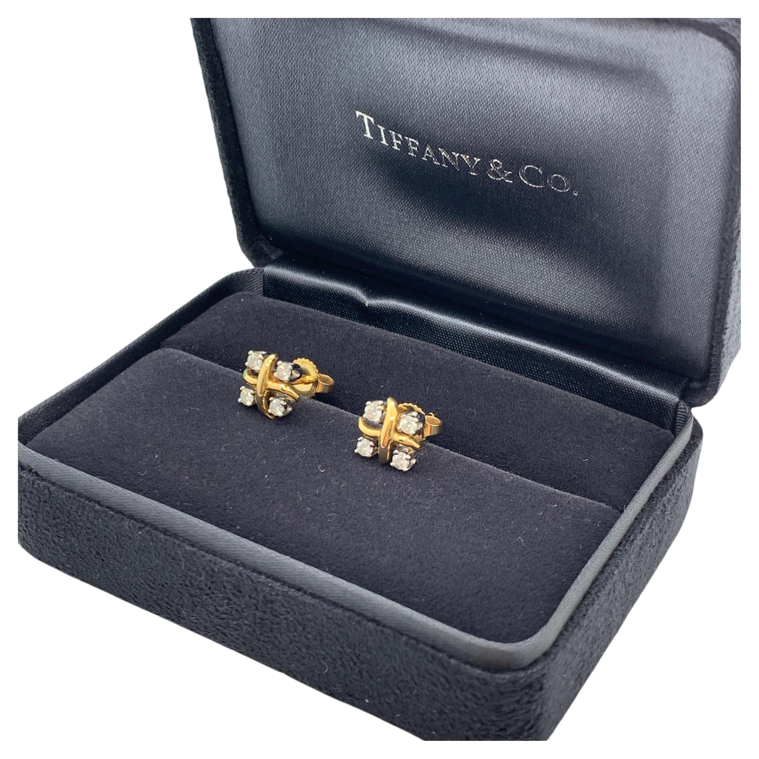 Tiffany & Co Schlumberger Lynn Platinum Diamond Stud Earrings PT950 For Sale