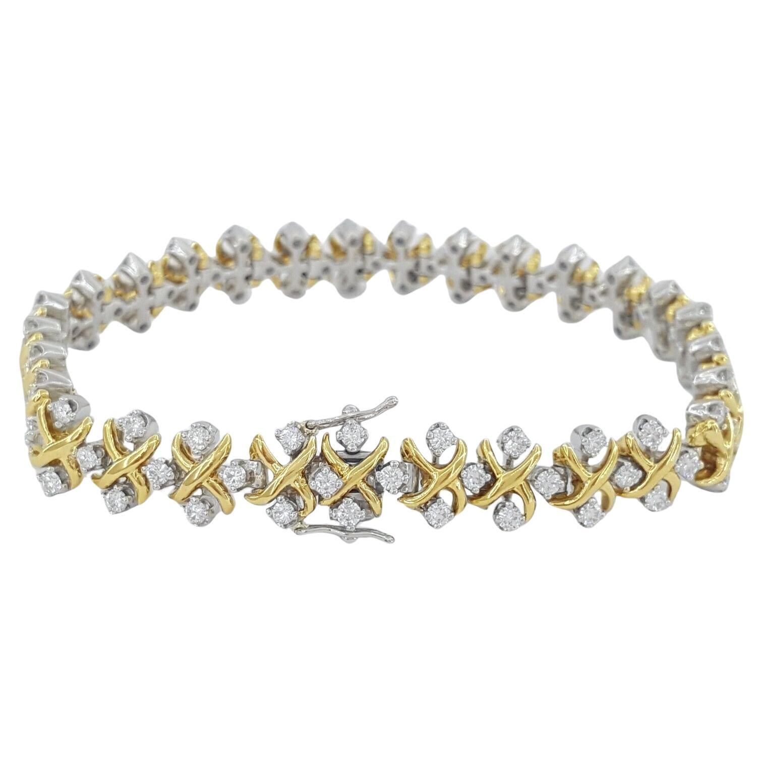 Tiffany & Co Schlumberger Lynn Bracelet de diamants en or jaune 18K et platine d'un poids total de 3,05 ct. 