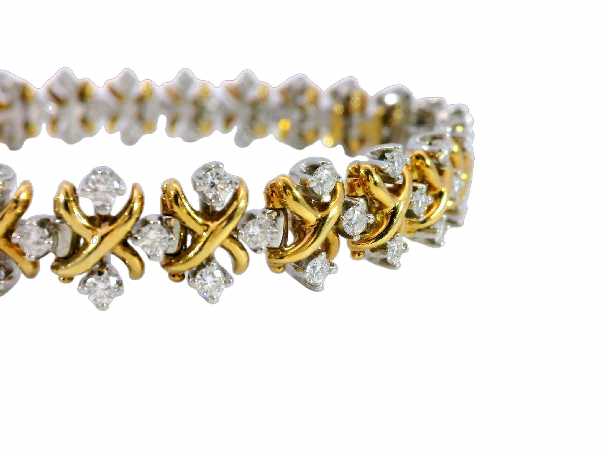 Women's Tiffany & Co. Schlumberger Lynn Diamond Bracelet 18k Yellow Gold/Platinum 3CTW For Sale