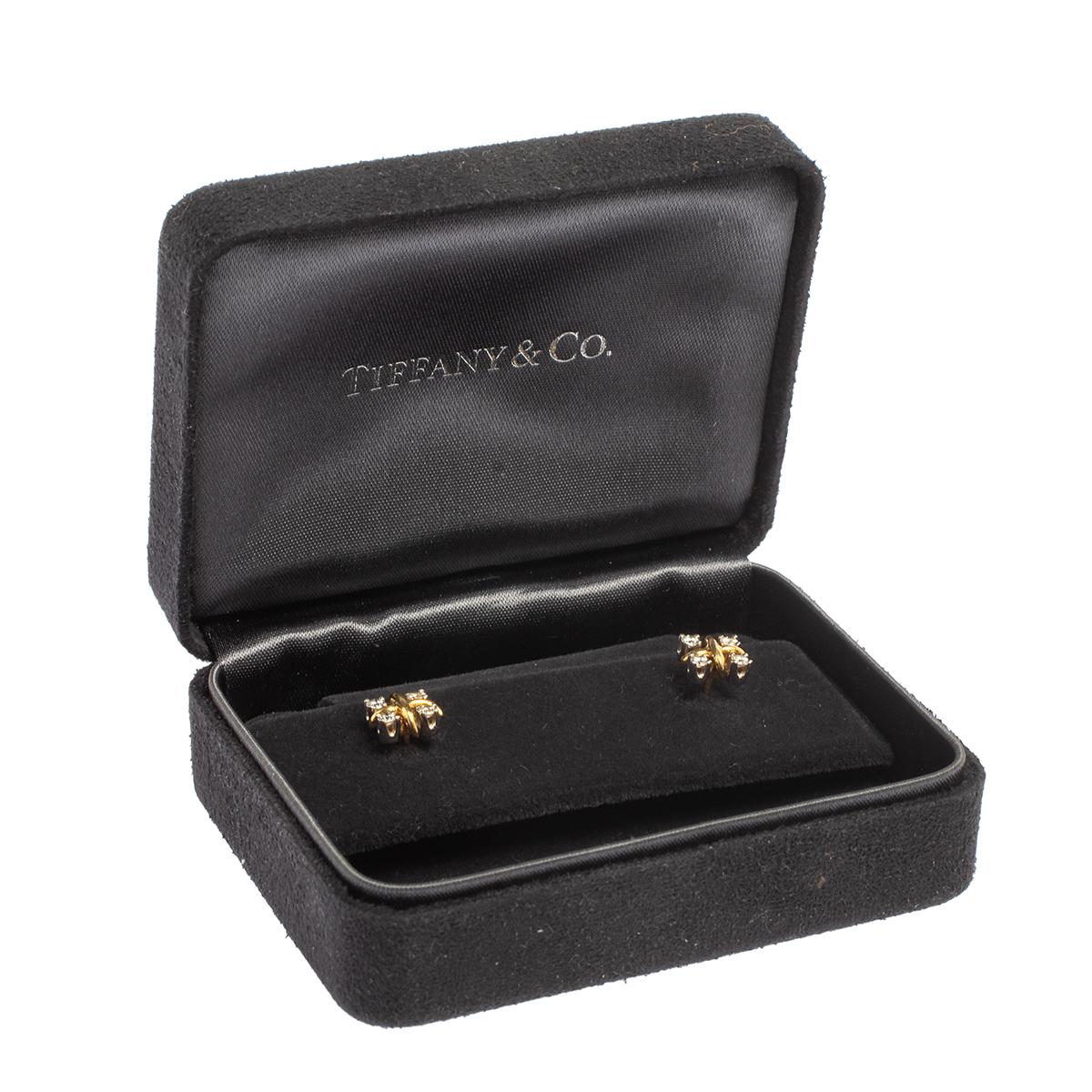 Contemporary Tiffany & Co. Schlumberger Lynn Diamond Platinum 18K Yellow Gold Stud Earrings