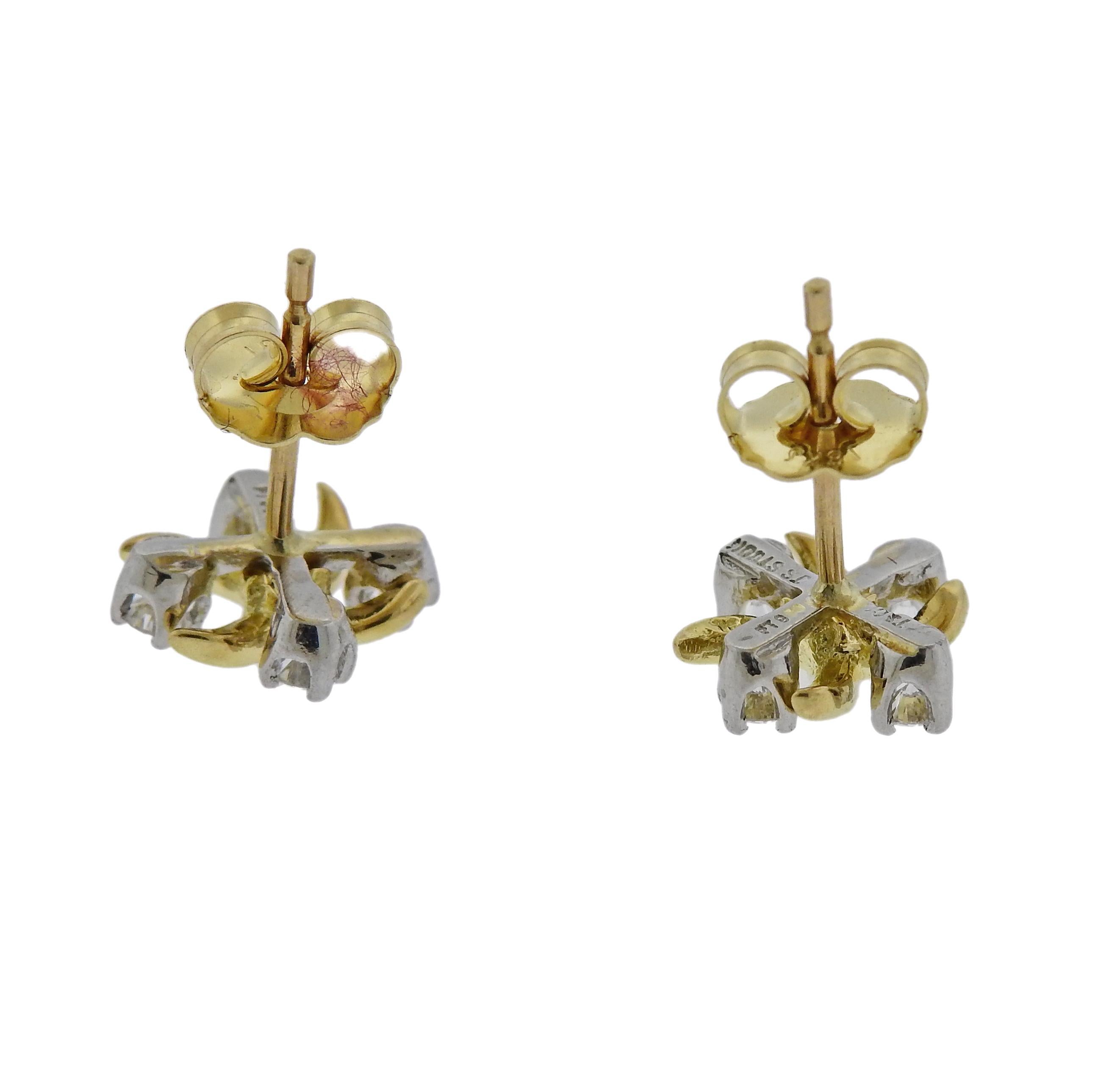 Tiffany & Co. Schlumberger Lynn Diamond Platinum Gold Earrings In Excellent Condition In Lambertville, NJ