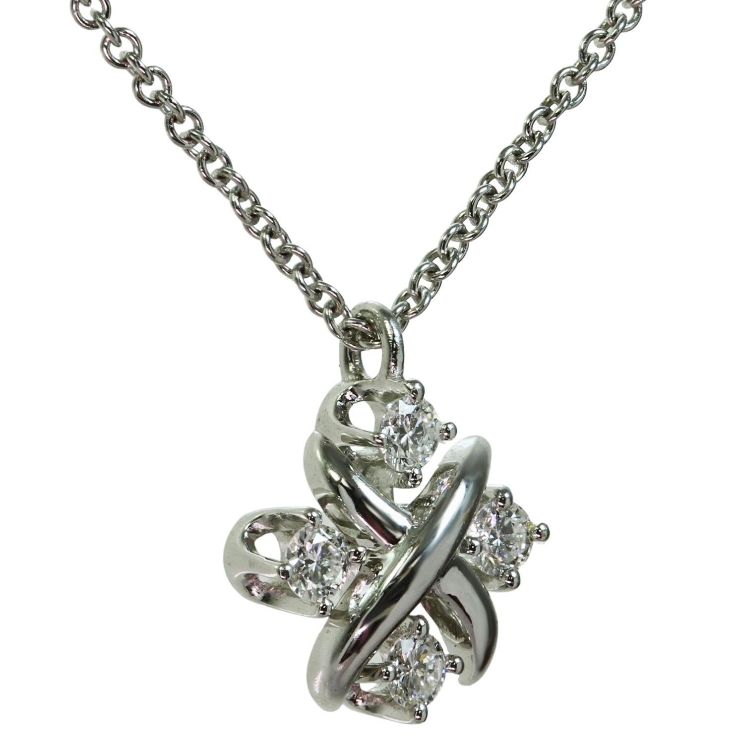 Brilliant Cut Tiffany & Co. Schlumberger Lynn Diamond Platinum Pendant Necklace