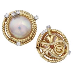 Tiffany & Co. Pearl and Diamond Gold Platinum Ear Clips