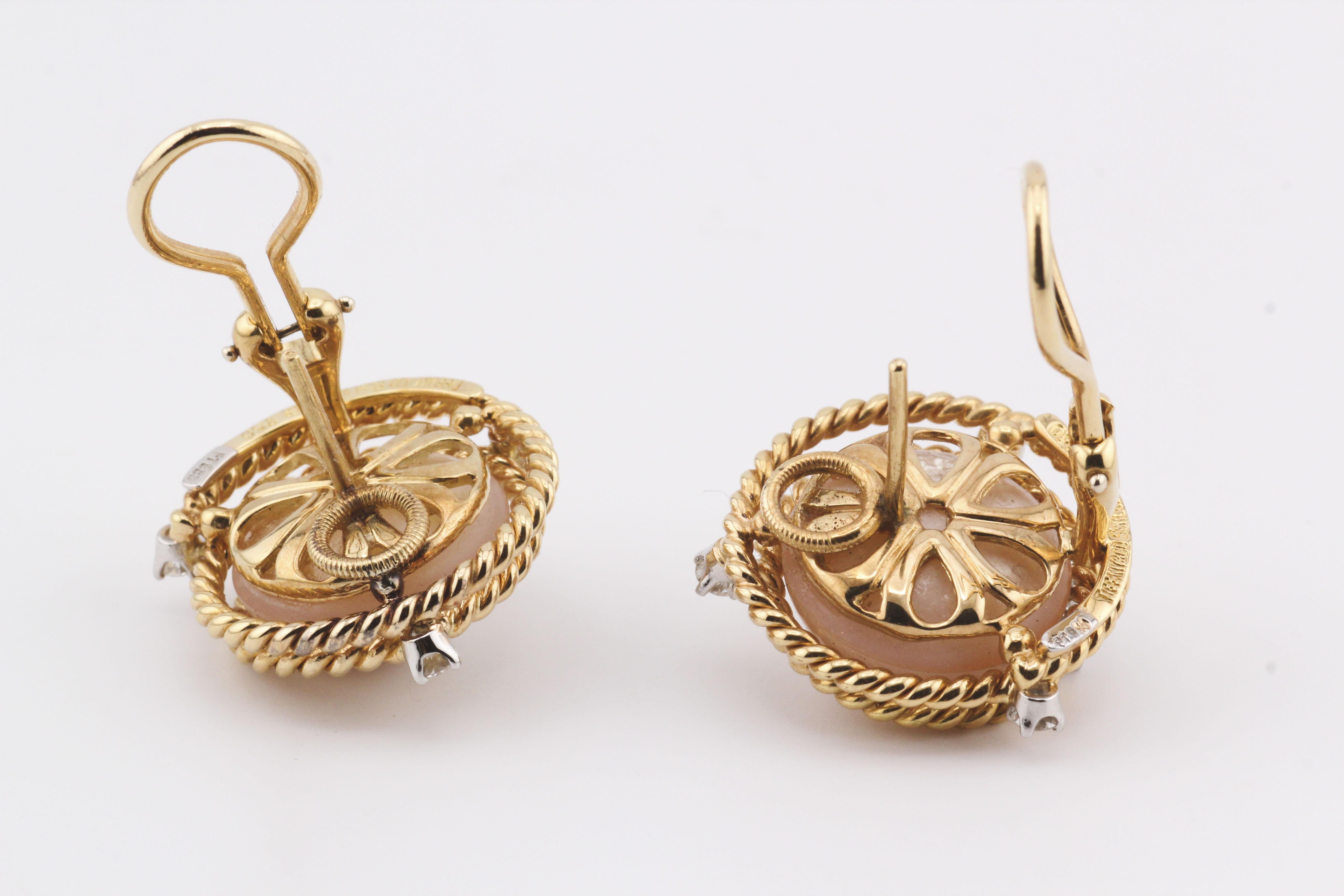 Tiffany & Co. Schlumberger Mabe Boucles d'oreilles corde en or 18k platine perle diamant Pour femmes en vente