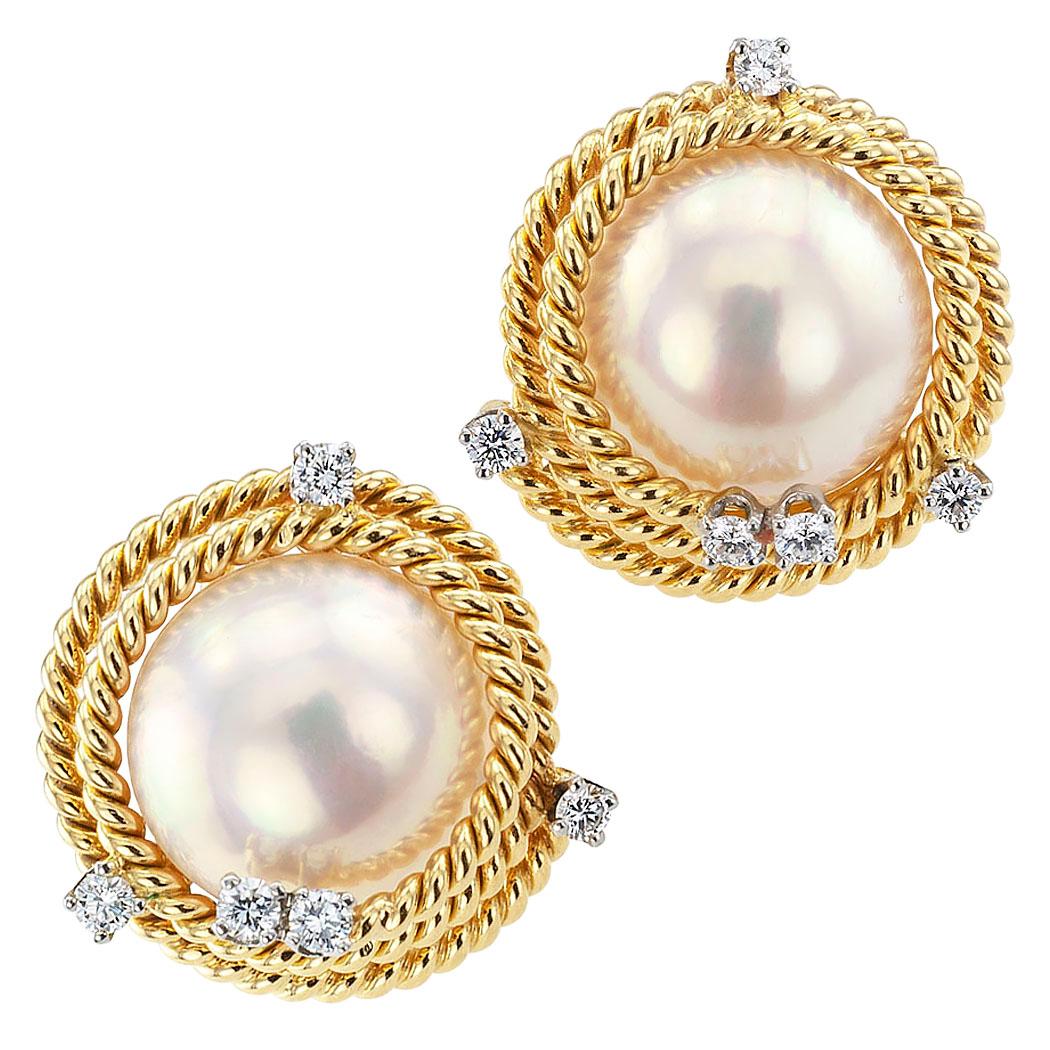 Tiffany & Co. Schlumberger Mabe Pearl Diamond Ear Clips