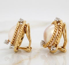 Tiffany & Co. Schlumberger Mabe Pearl Diamond Earrings in Platinum and 18K Gold