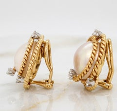 Tiffany & Co. Schlumberger Mabe Pearl Diamond Earrings in Platinum and 18K Gold