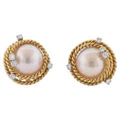 Tiffany & Co. Schlumberger Mabe Pearl Diamond Earrings in Platinum and 18K Gold