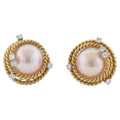 Tiffany & Co. Schlumberger Mabe Pearl Diamond Earrings in Platinum and 18K Gold