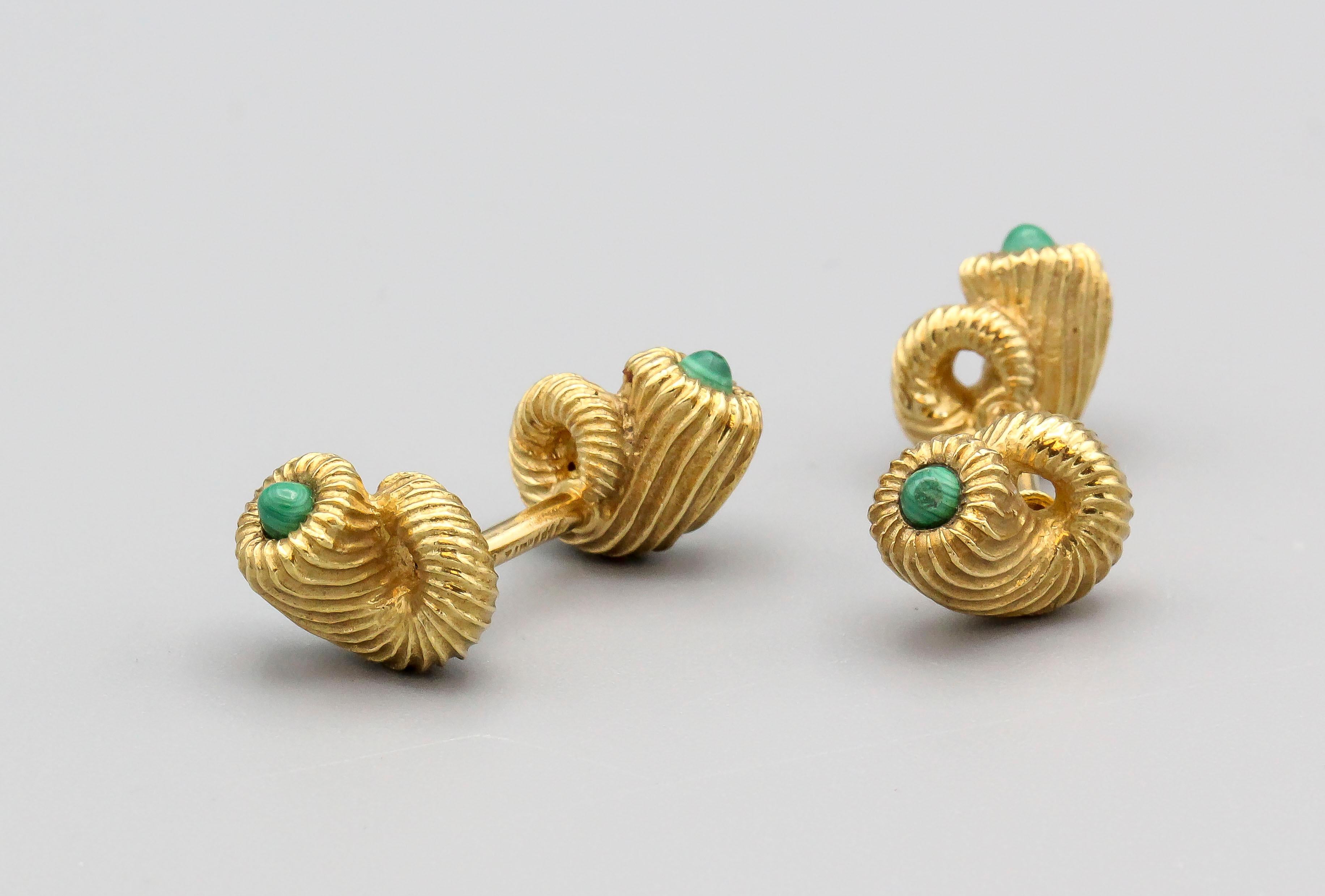 Cabochon Tiffany & Co. Schlumberger Malachite 18 Karat Gold Cornucopia Cufflinks