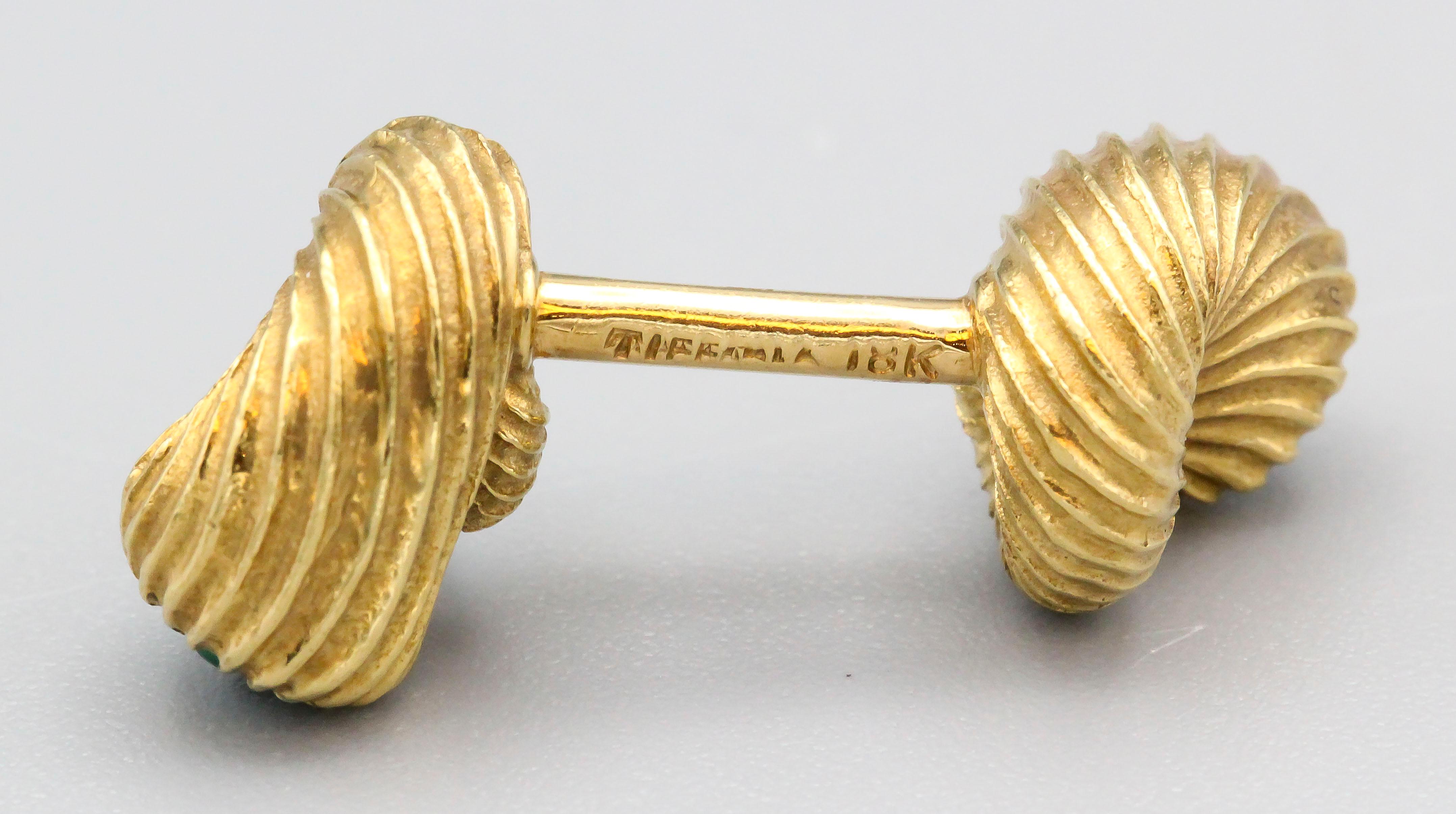 Men's Tiffany & Co. Schlumberger Malachite 18 Karat Gold Cornucopia Cufflinks