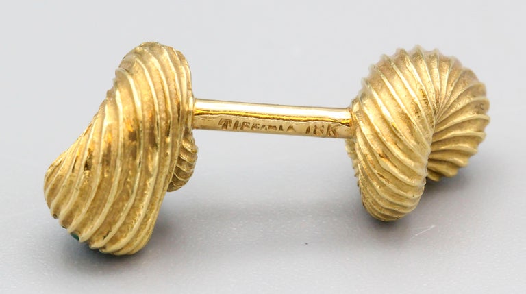 Men's Tiffany & Co. Schlumberger Malachite 18 Karat Gold Cornucopia Cufflinks For Sale