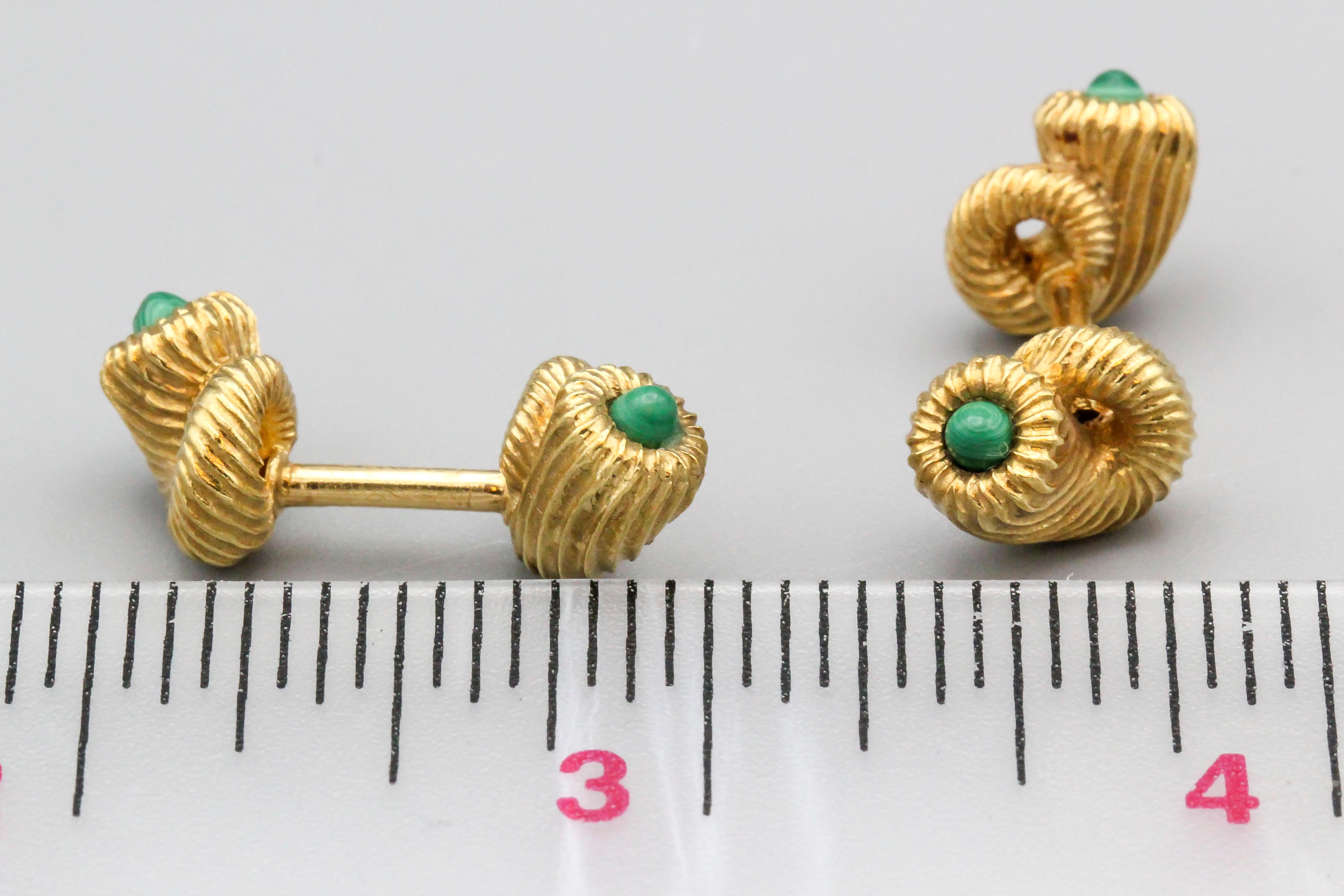 Tiffany & Co. Schlumberger Malachite 18 Karat Gold Cornucopia Cufflinks 4