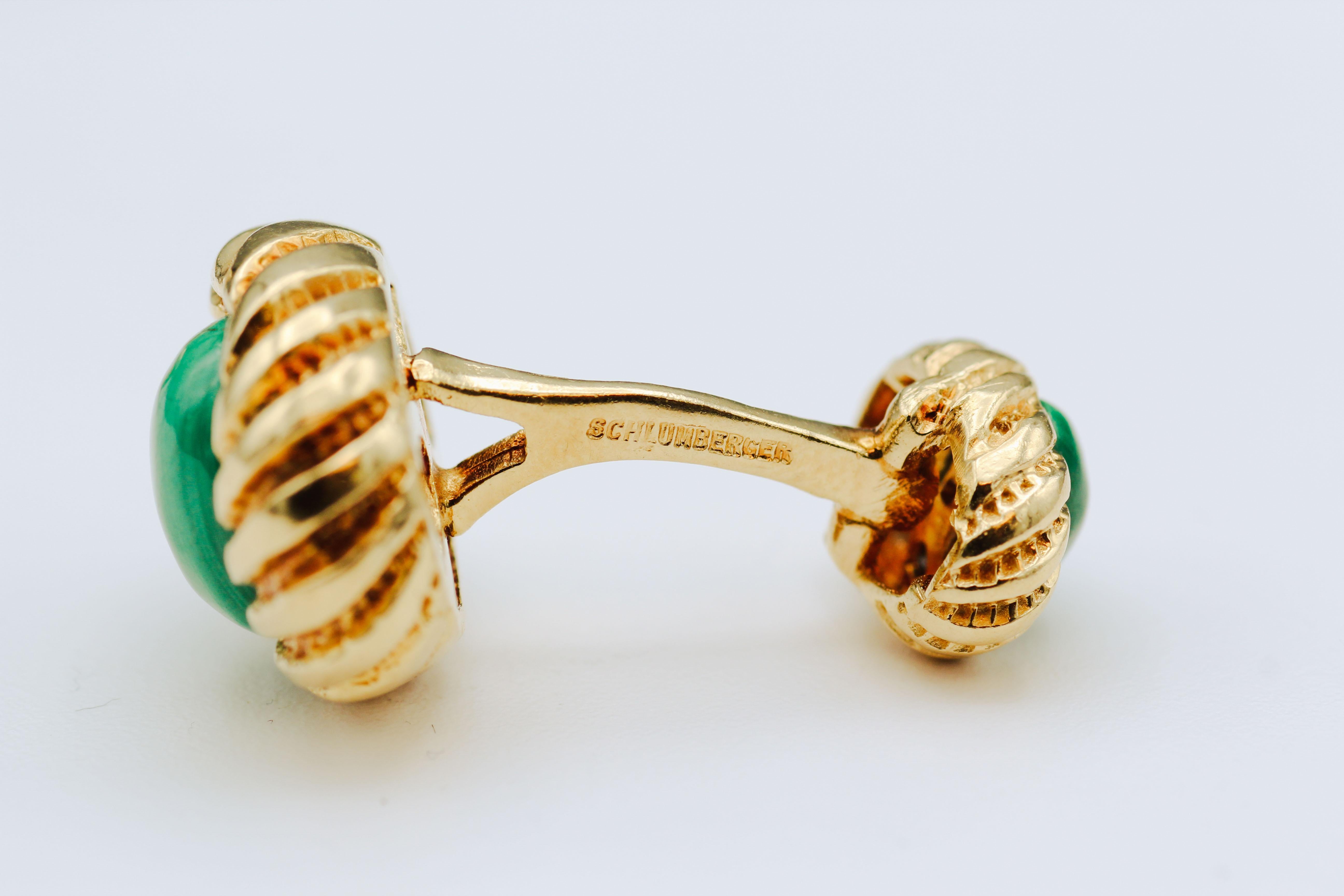 Tiffany & Co. Schlumberger Malachite 18 Karat Gold Cufflinks In Good Condition For Sale In New York, NY
