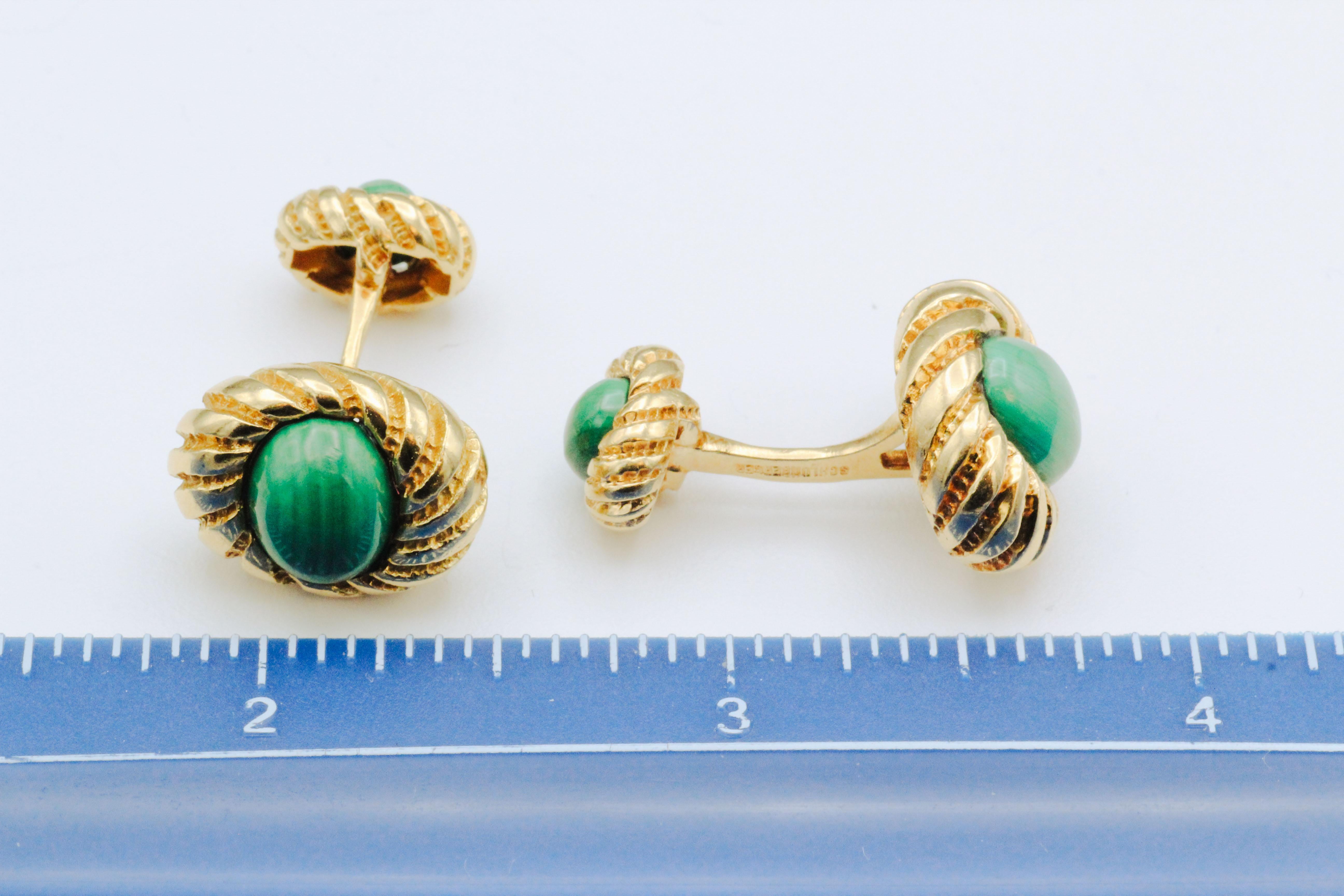 Tiffany & Co. Schlumberger Malachite 18 Karat Gold Cufflinks For Sale 1