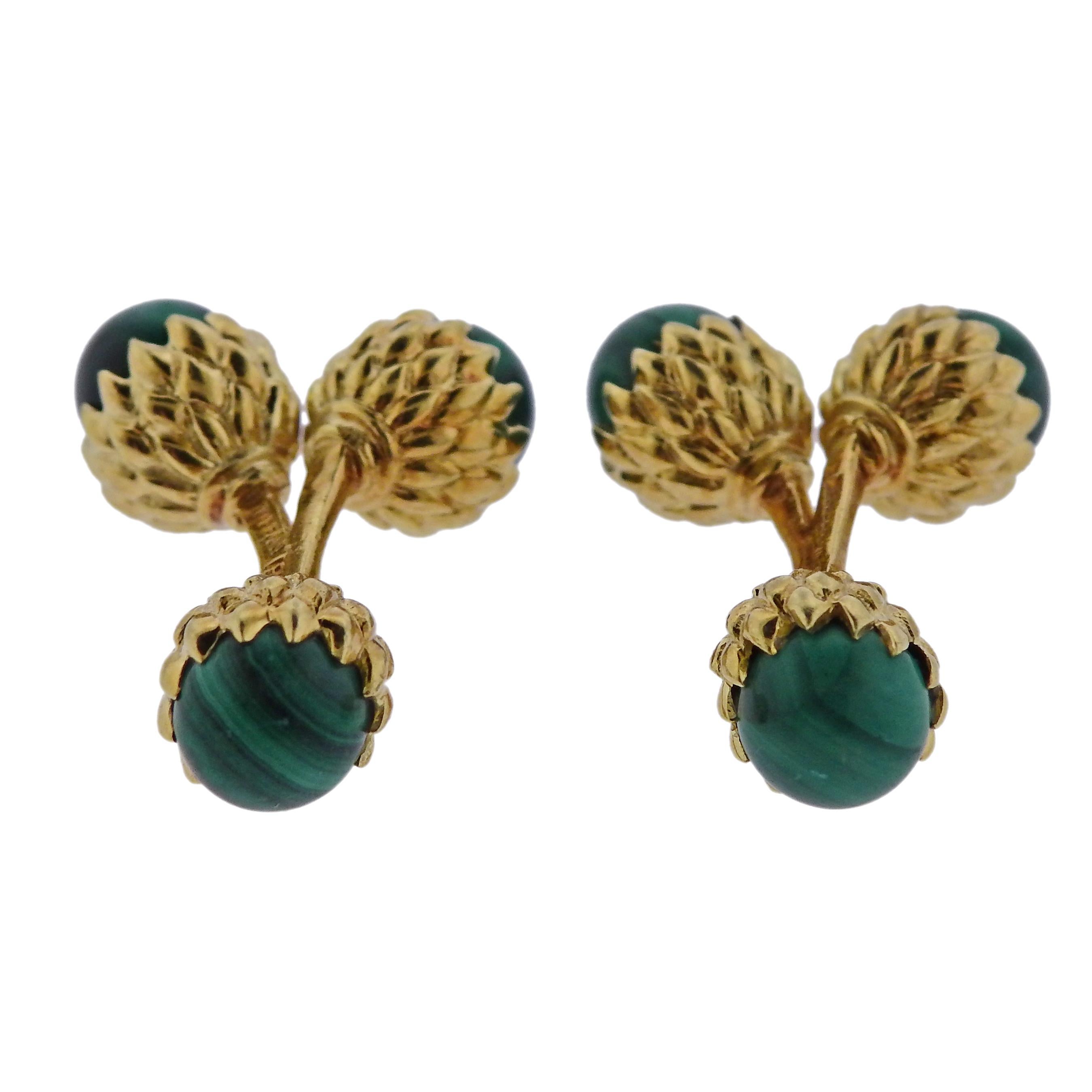 Bead Tiffany & Co. Schlumberger Malachite Gold Acorn Cufflinks For Sale