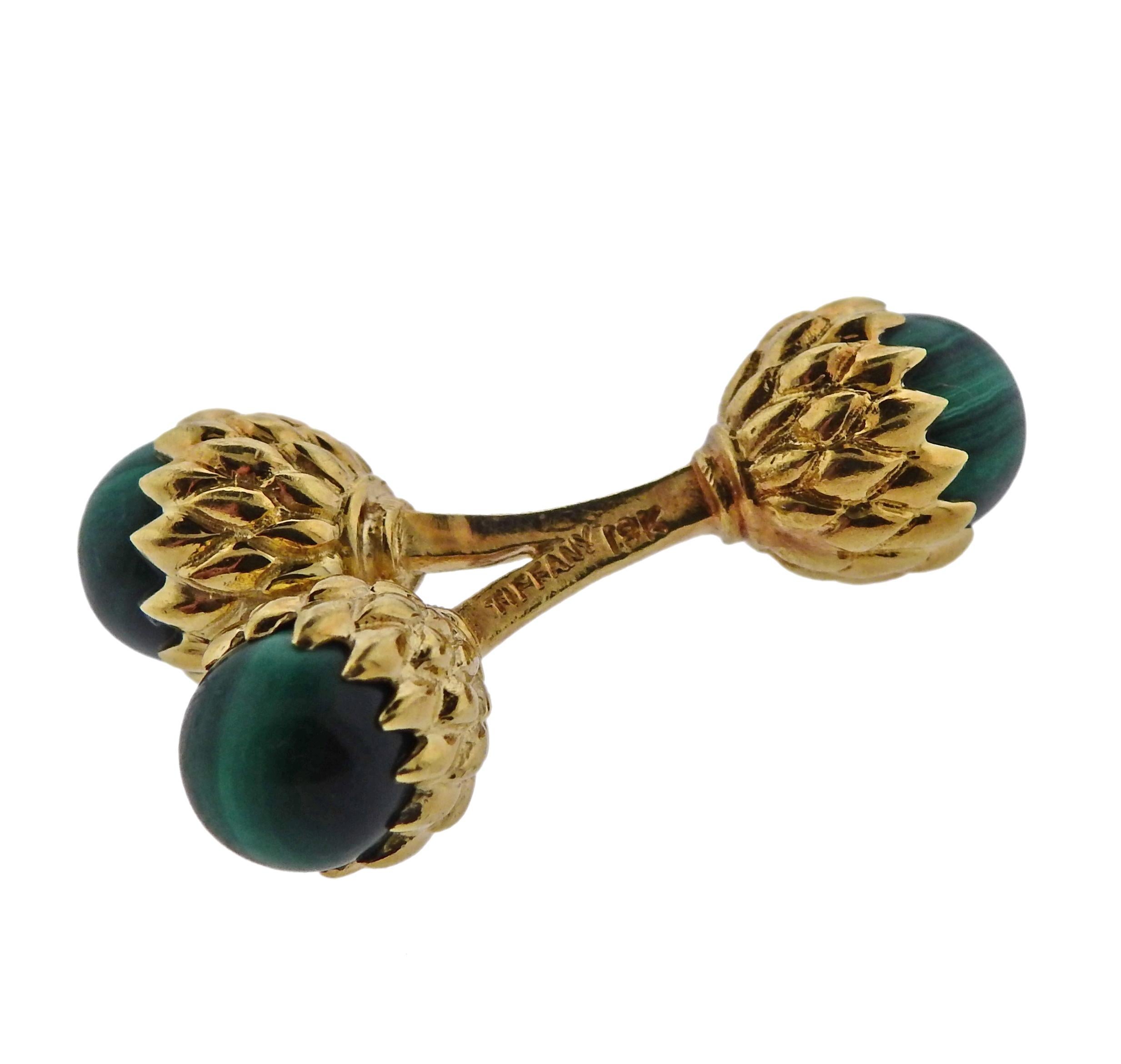 Tiffany & Co. Schlumberger Malachite Gold Acorn Cufflinks In Excellent Condition For Sale In Lambertville, NJ