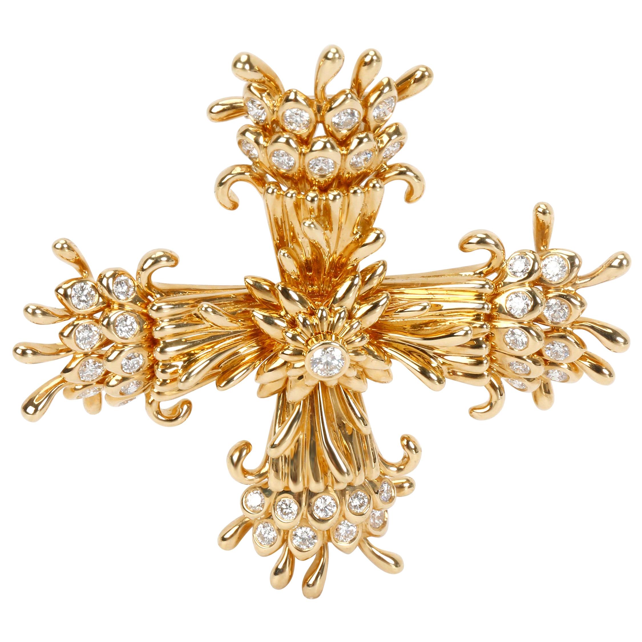 Tiffany & Co. Schlumberger Maltese Cross Pin-Dant in 18k Yellow Gold 1.25 Carat