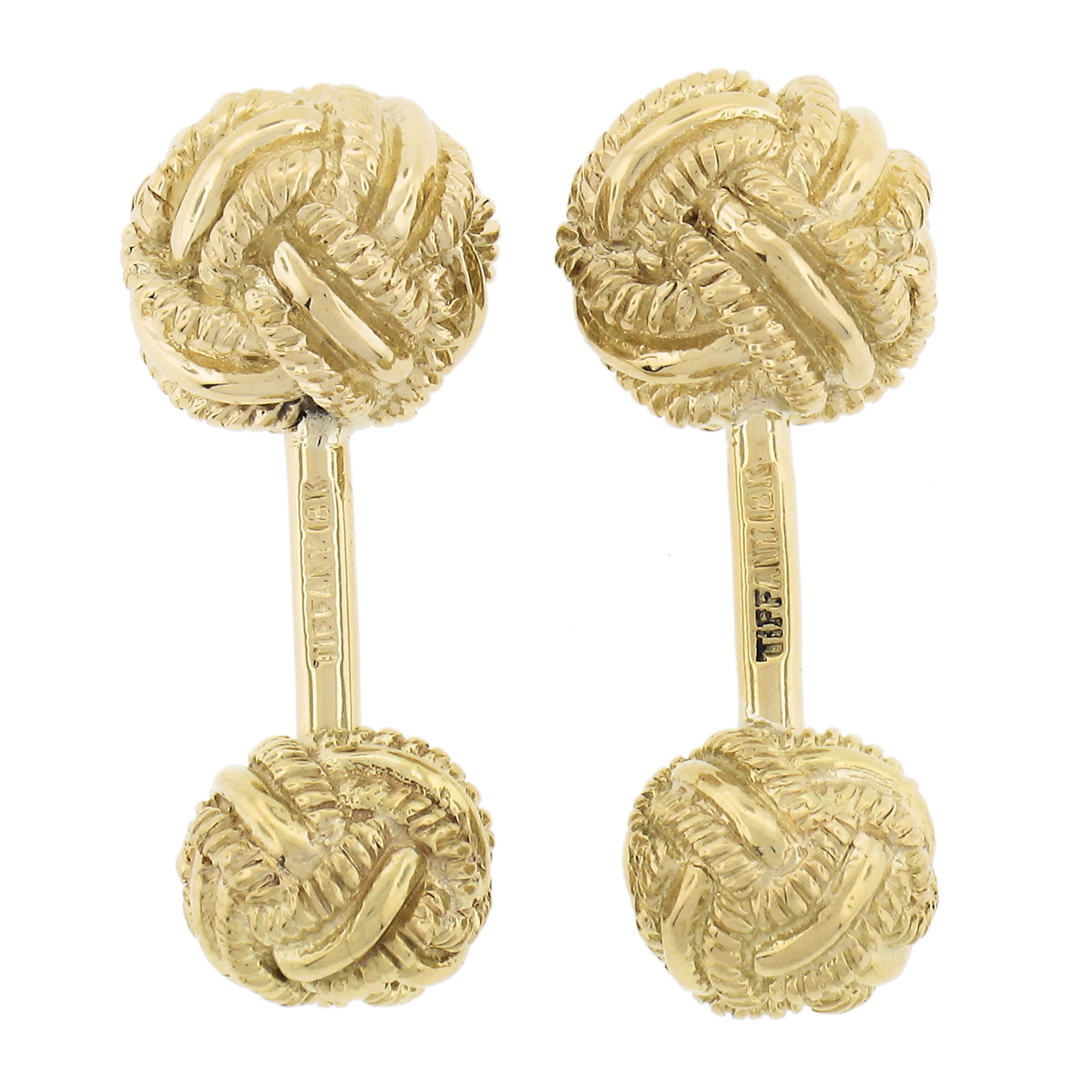 Tiffany & Co. Schlumberger Men's Solid 18k Yellow Gold Woven Knot Cufflinks In Excellent Condition For Sale In Montclair, NJ