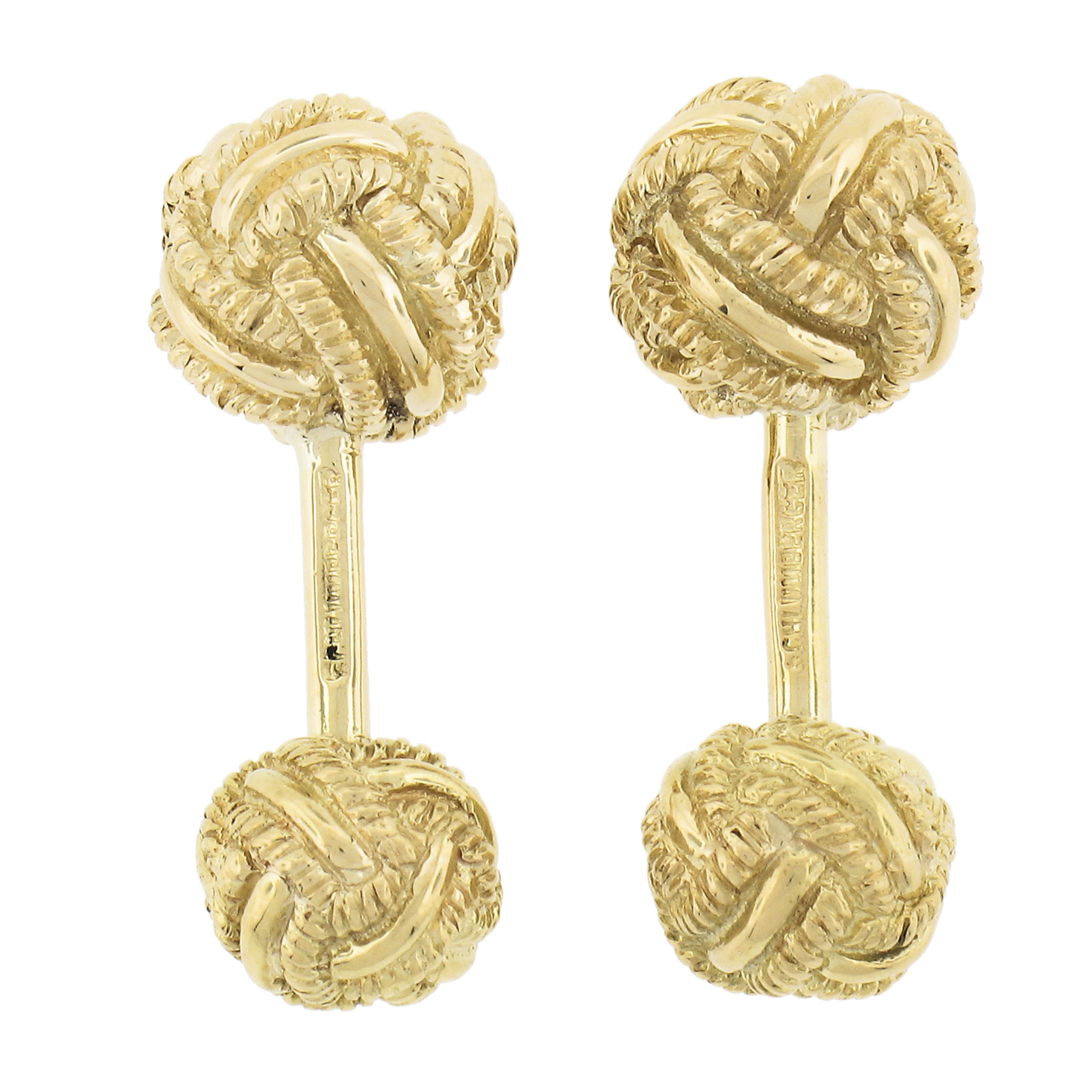 Tiffany & Co. Schlumberger Men's Solid 18k Yellow Gold Woven Knot Cufflinks For Sale 1