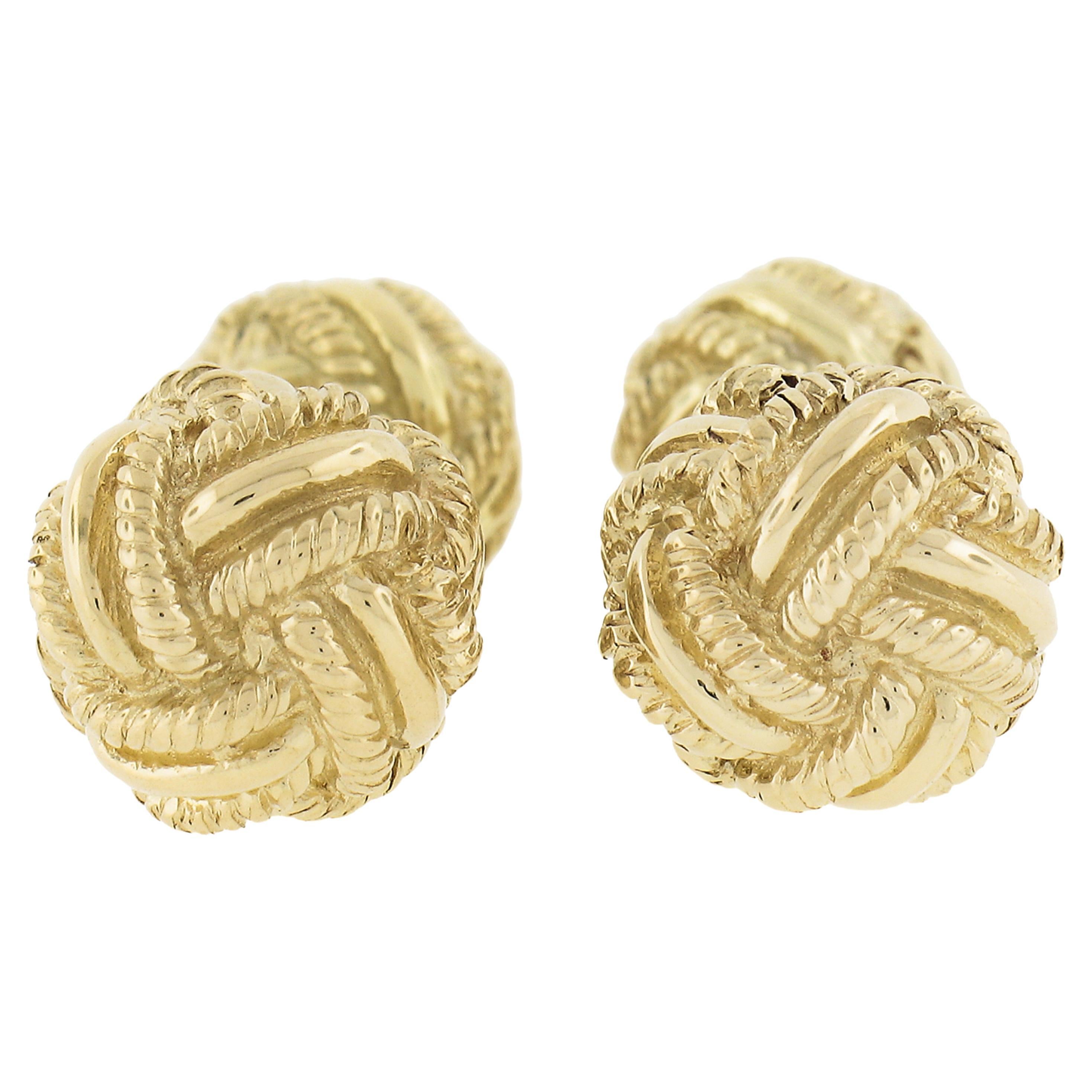 Tiffany & Co. Schlumberger Men's Solid 18k Yellow Gold Woven Knot Cufflinks For Sale
