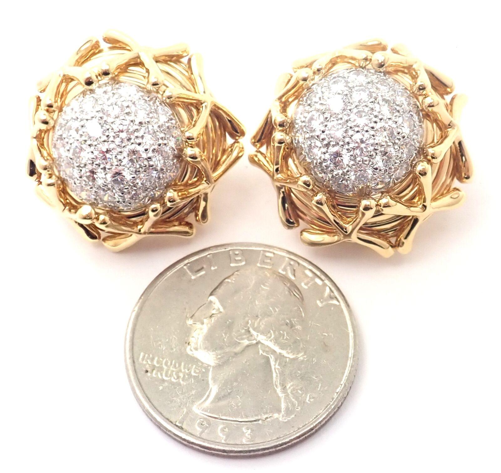 Tiffany & Co Schlumberger Multiplication Diamond Yellow Gold Platinum Earrings 3