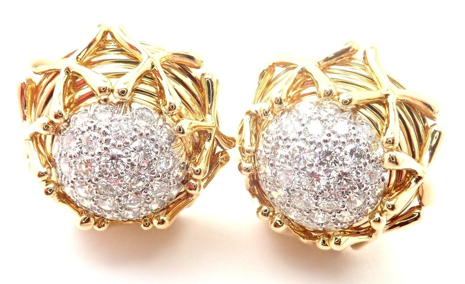 Platinum & 18k Yellow Gold  Diamond Multiplication Large Earrings by Jean Schlumberger for Tiffany & Co. 
With 58 Round Brilliant Cut Diamonds VS1 clarity, G color total weight approximately 2.88ct
These earrings are Out stock now on Tiffany & Co